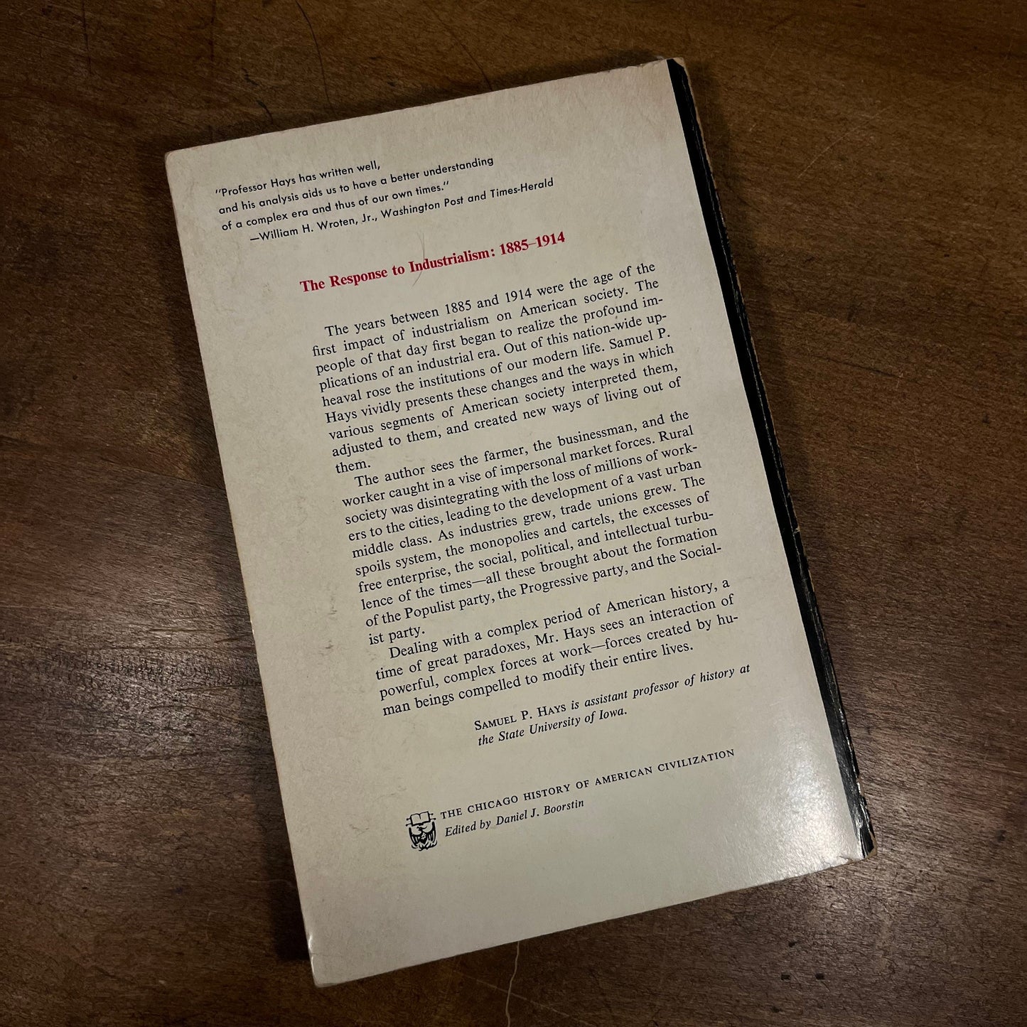 The Response to Industrialism, 1885-1914 by Samuel P. Hays (1961) Vintage Paperback Book