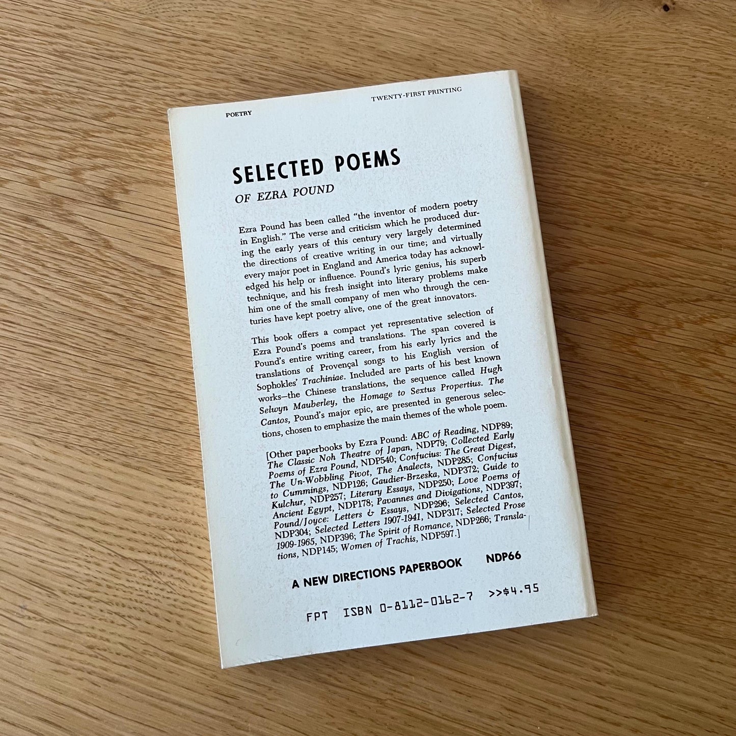 Selected Poems of Ezra Pound (1970 est) Vintage Paperback Book