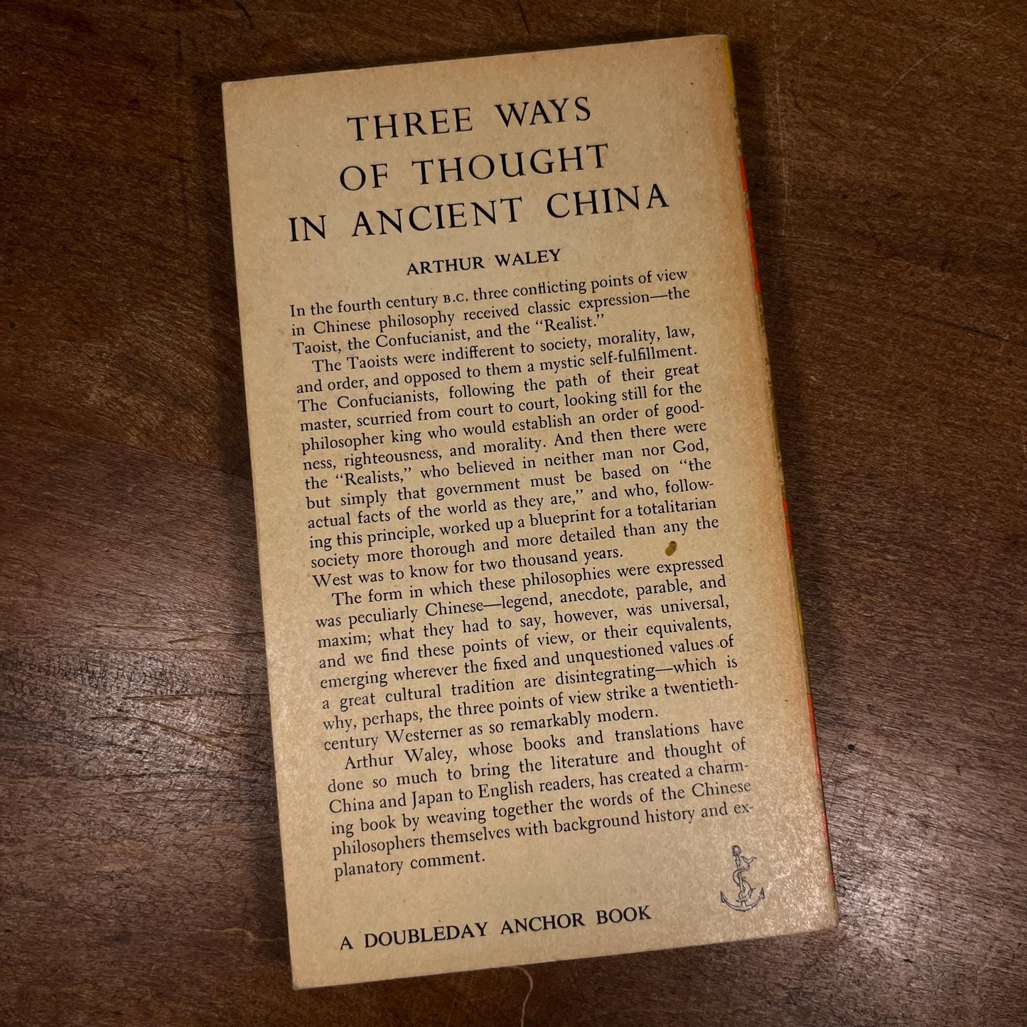 Three Ways of Thought in Ancient China / Arthur Waley (1956) Vintage Paperback Book