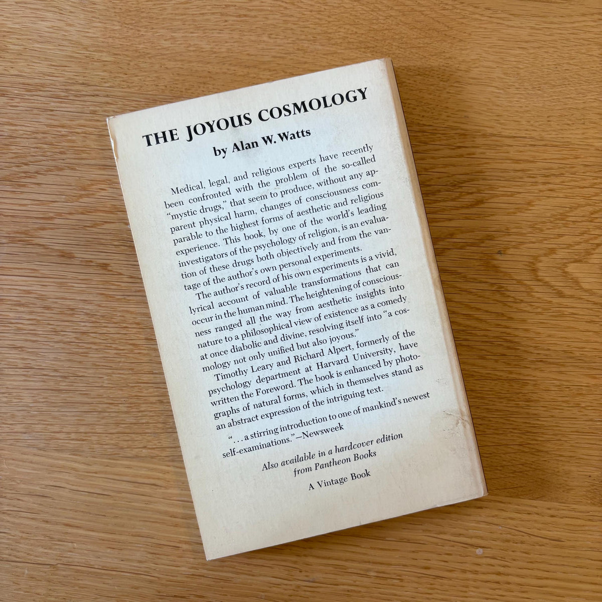 The Joyous Cosmology: Adventures in the Chemistry of Consciousness / Alan W. Watts (1962) Vintage Paperback Book