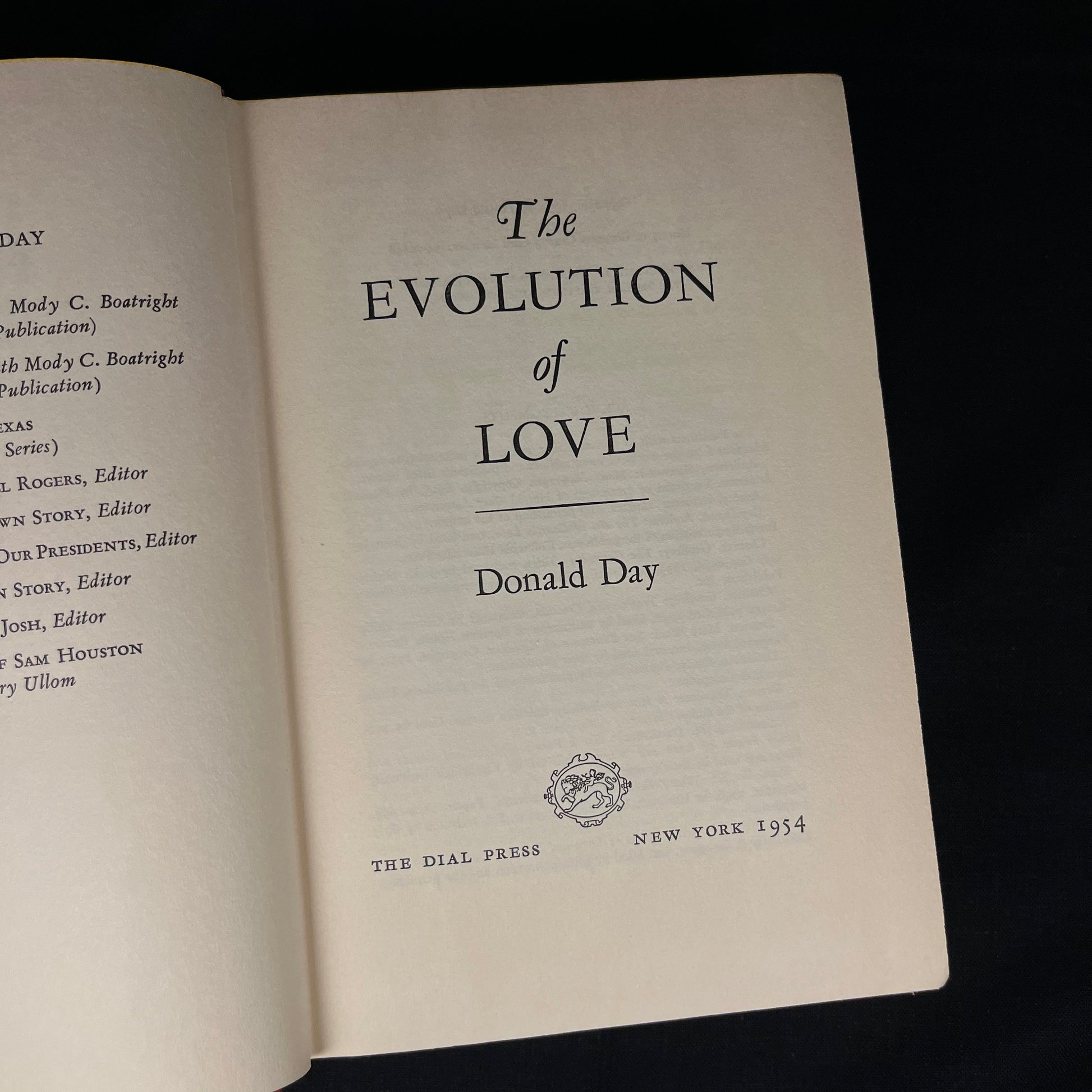 The Evolution of Love by Donald Day (1954) Vintage Hardcover Book