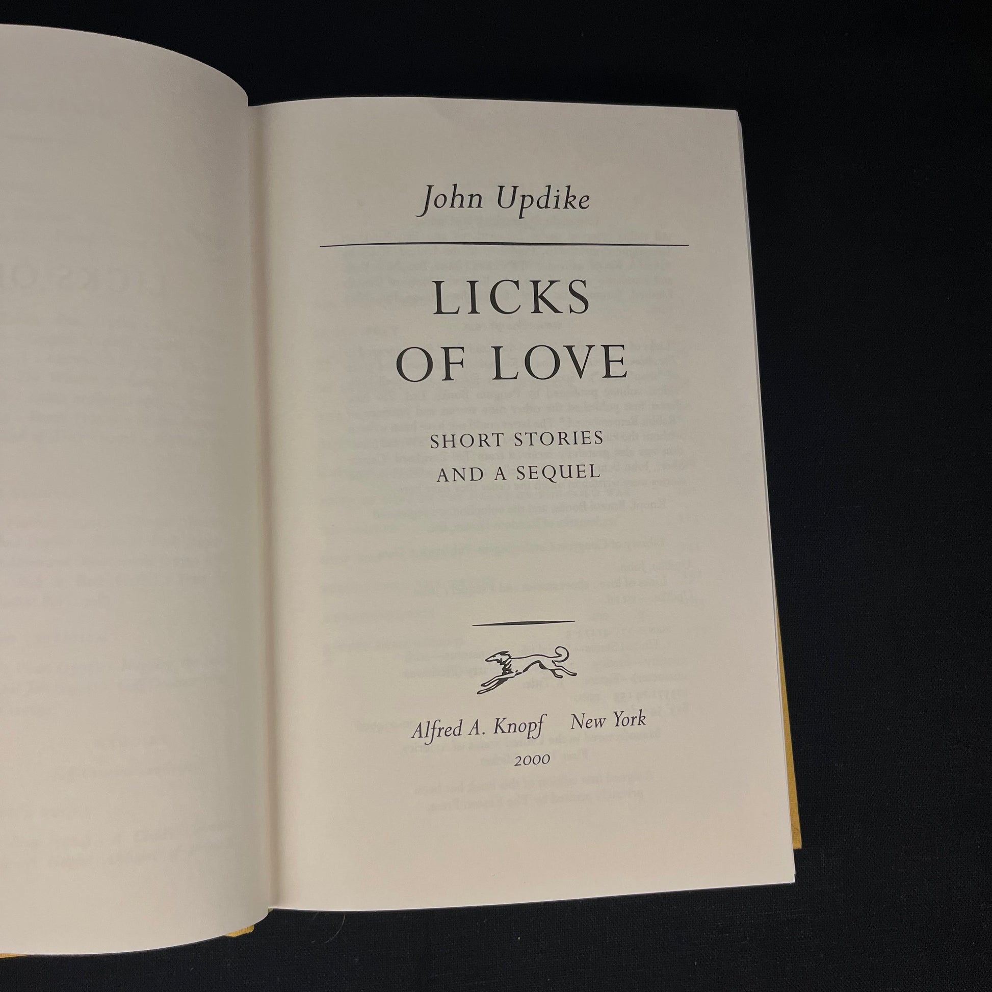 First Printing - Licks of Love: Short Stories and a Sequel by John Updike (2000) Vintage Hardcover Book