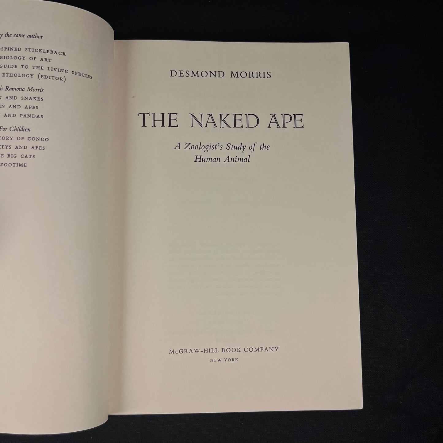 First Edition - The Naked Ape: A Zoologist’s Study of the Human Animal by Desmond Morris (1967) Vintage Hardcover Book