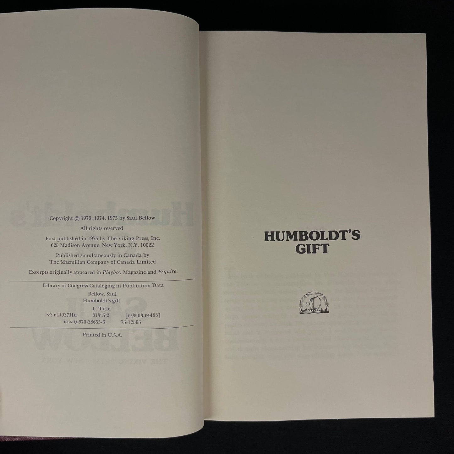 Humboldt’s Gift by Saul Bellow (1975) Vintage Hardcover Book