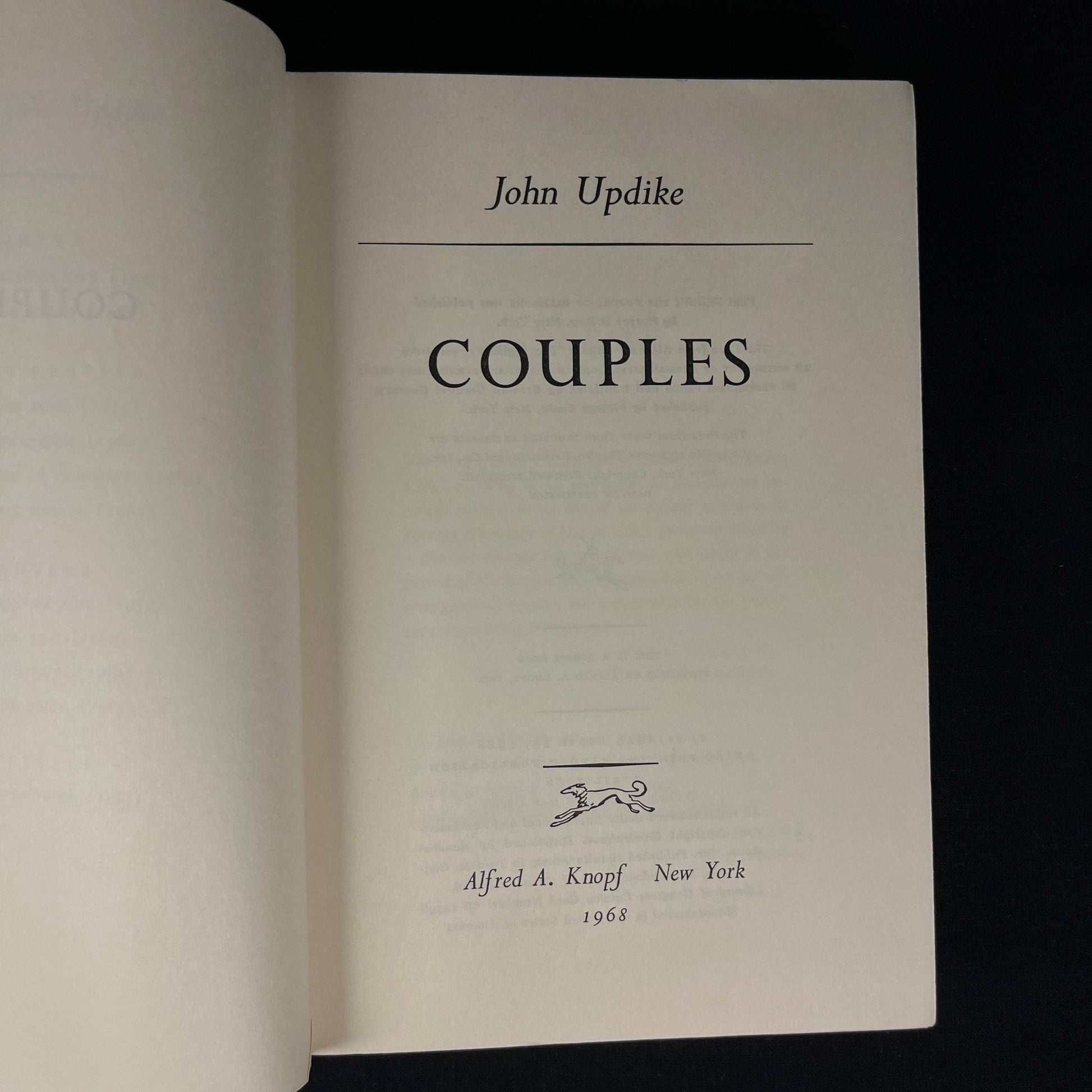 Early Printing - Couples: A Novel by John Updike (1968) Vintage Hardcover Book