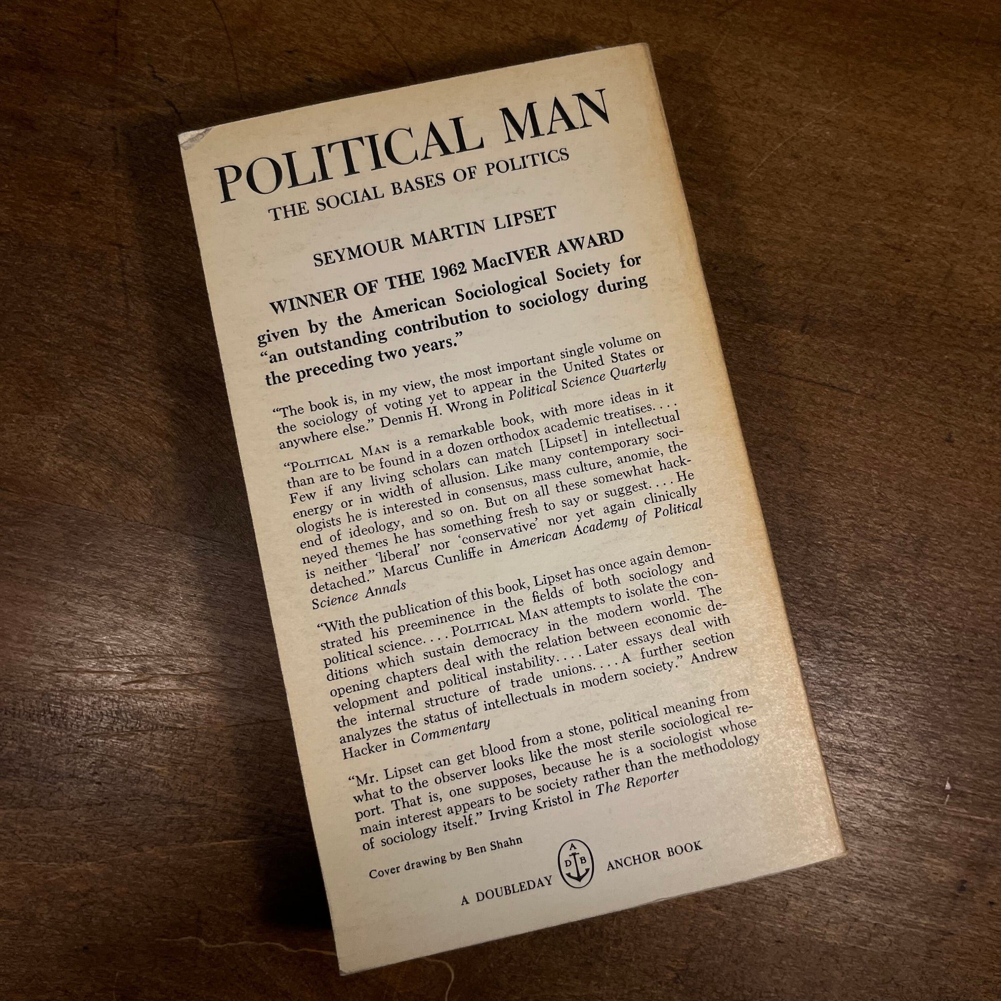 Political Man: The Social Bases of Politics by Seymour Martin Lipset (1960) Vintage Paperback Book