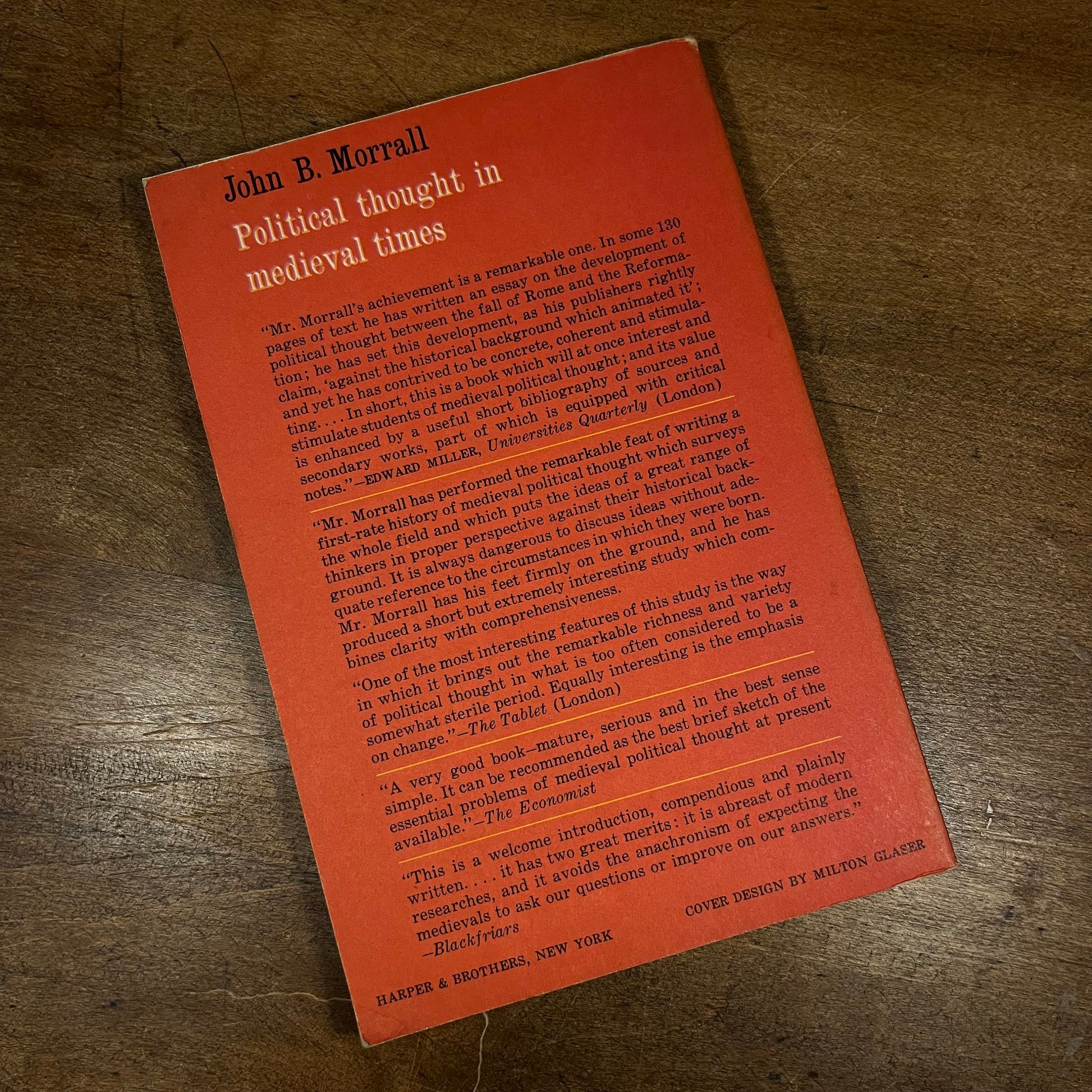Political Thought in Medieval Times by John B. Morrall (1962) Vintage Paperback Book