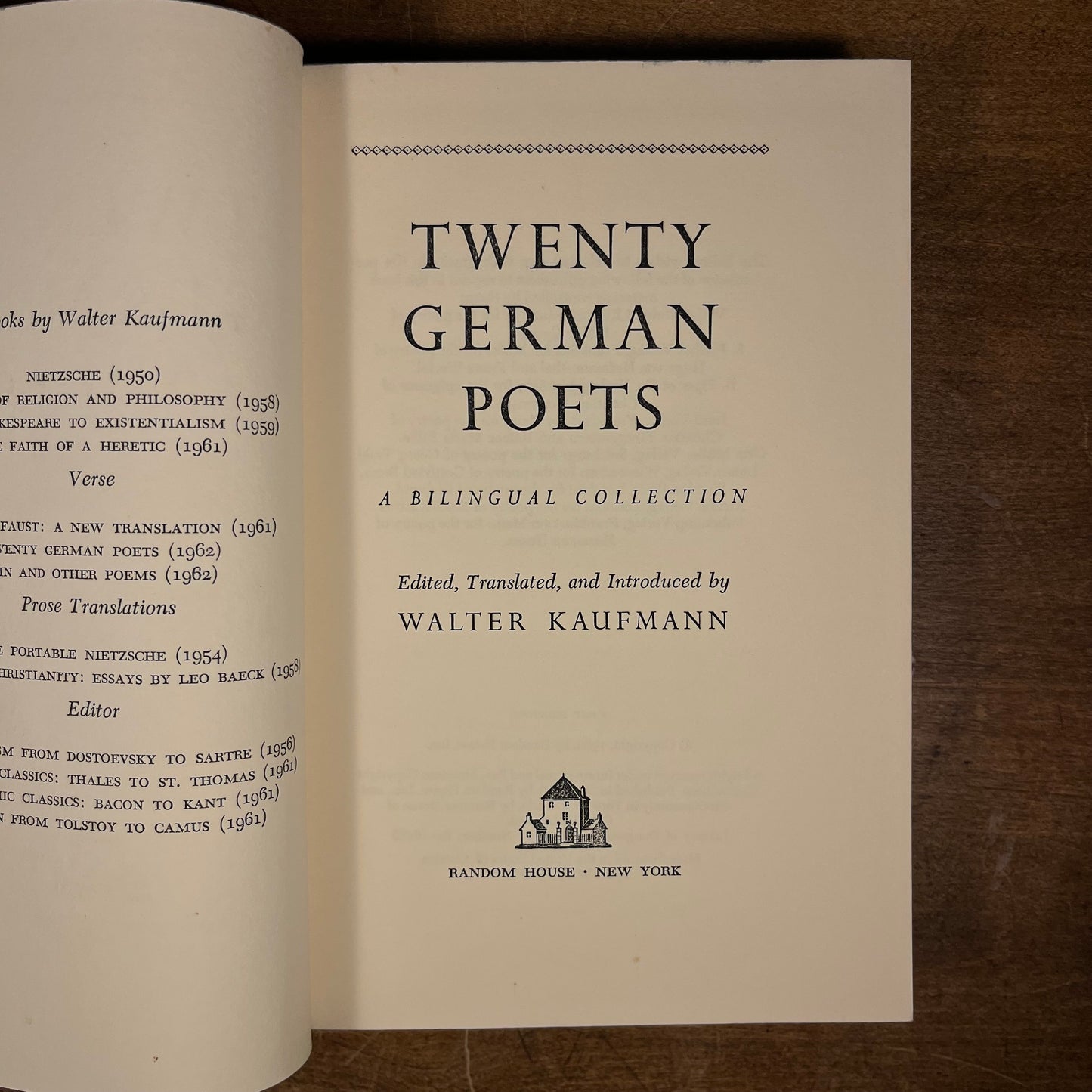 First Printing - Twenty German Poets: A Bilingual Collection by Walter Kaufmann (1962) Vintage Hardcover Book