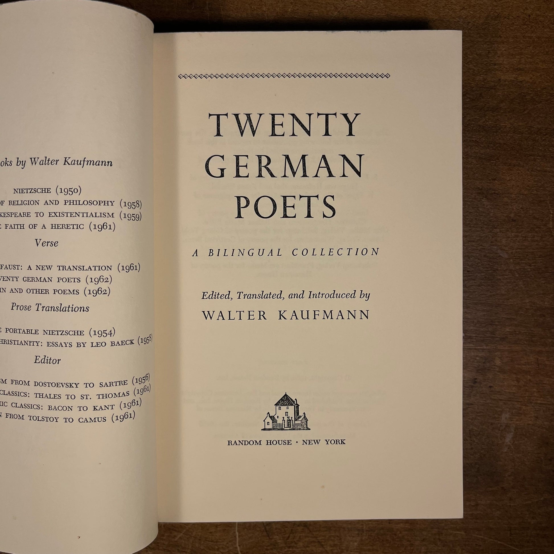 First Printing - Twenty German Poets: A Bilingual Collection by Walter Kaufmann (1962) Vintage Hardcover Book