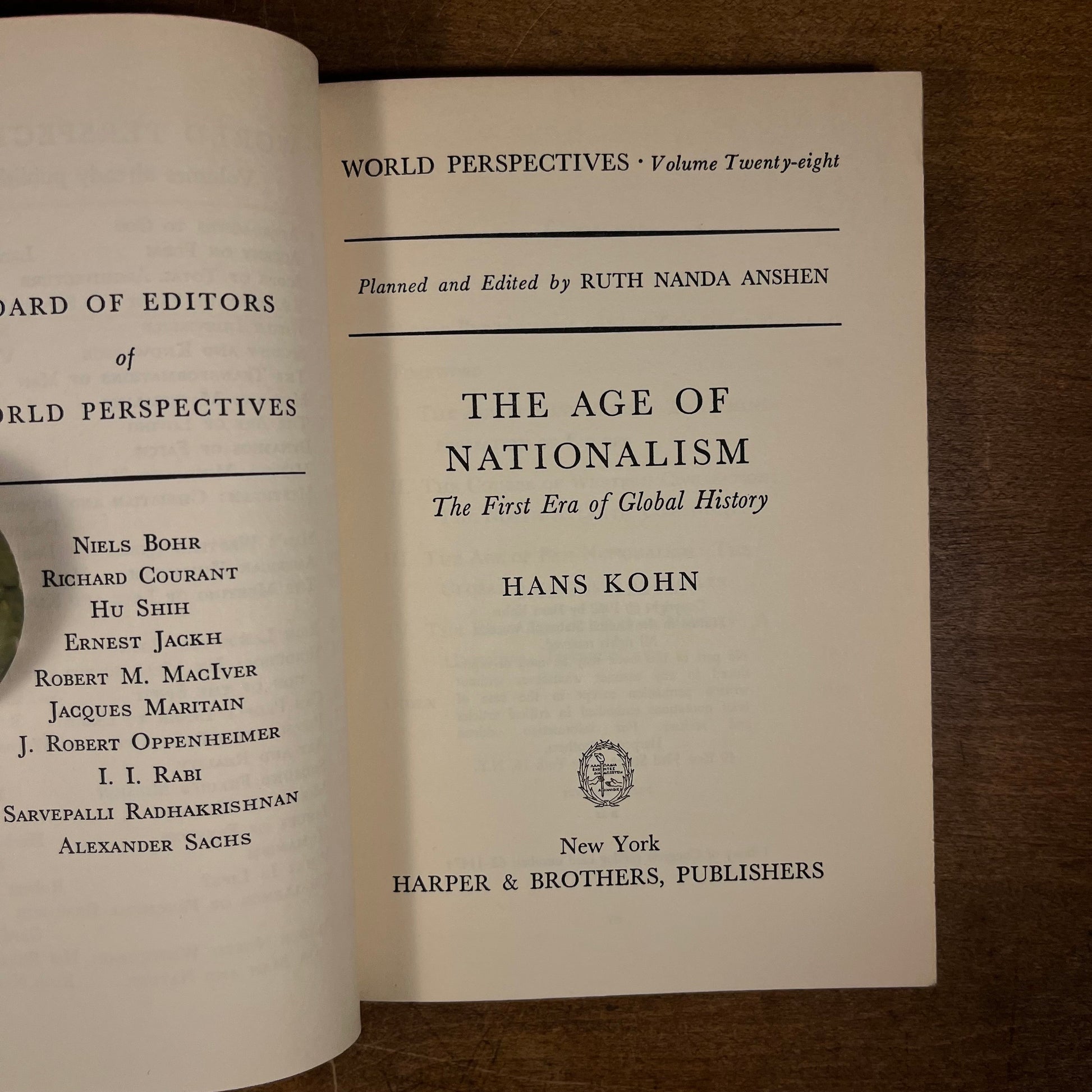 First Printing - The Age of Nationalism: The First Era of Global History by Hans Kohn (1962) Vintage Hardcover Book