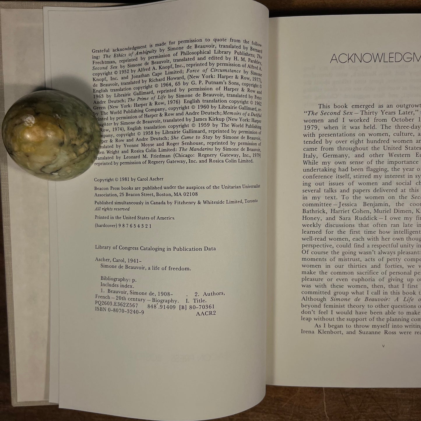 First Printing - Simone de Beauvoir: A Life of Freedom by Caroline Ascher (1981) Vintage Hardcover Book