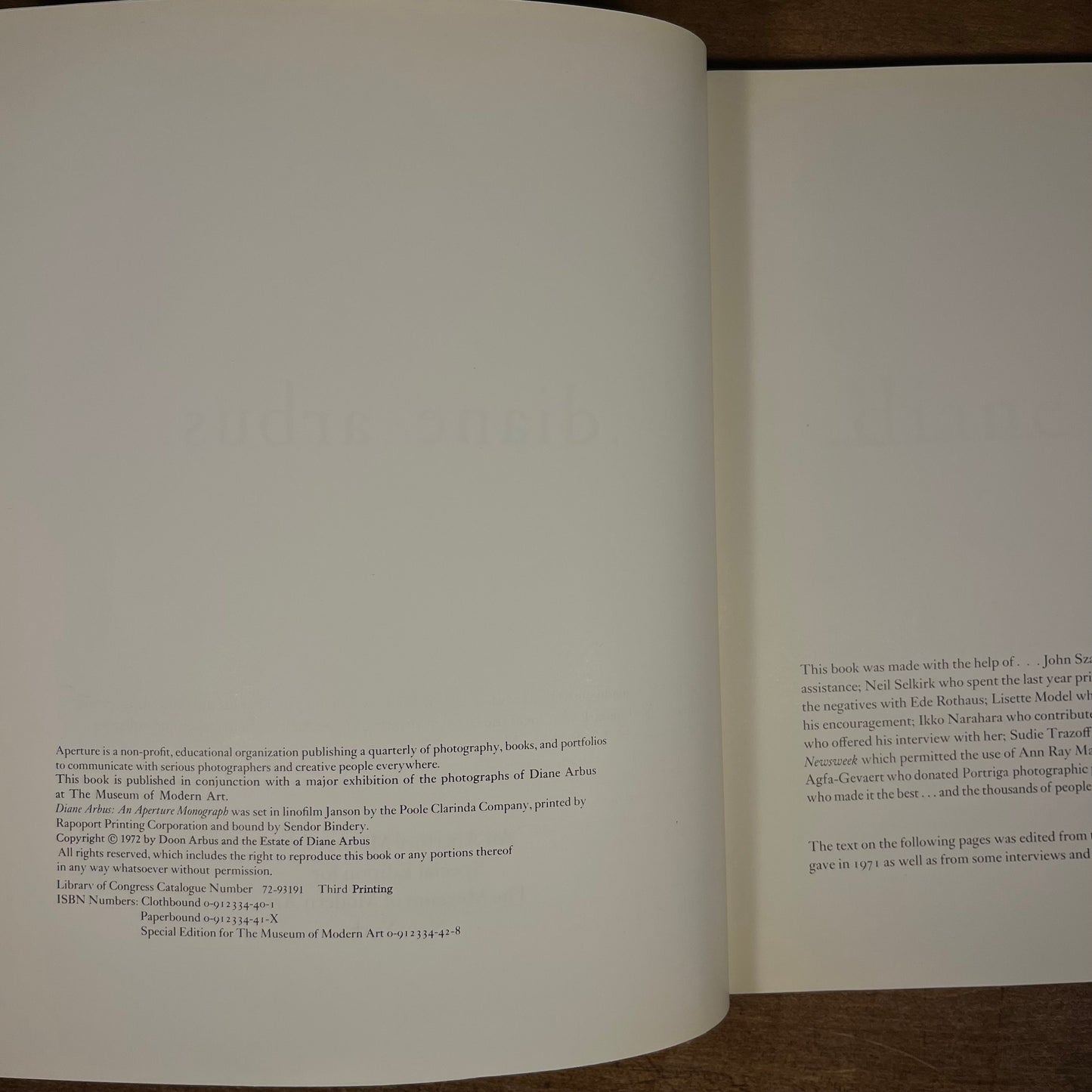 Diane Arbus: An Aperture Monograph (1972) Vintage Softcover Book