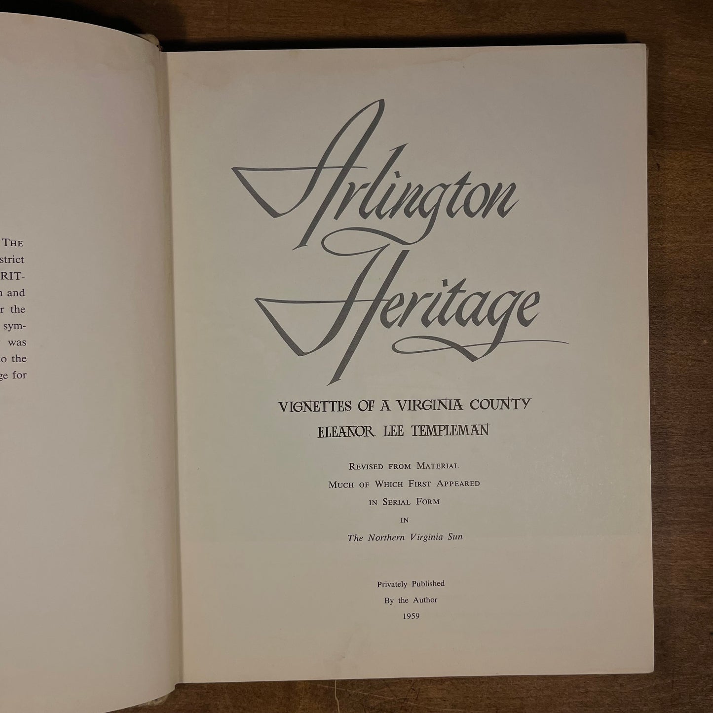 Author Inscribed - Arlington Heritage: Vignettes of a Virginia County by Eleanor Lee Templeton (1959) Vintage Hardcover Book