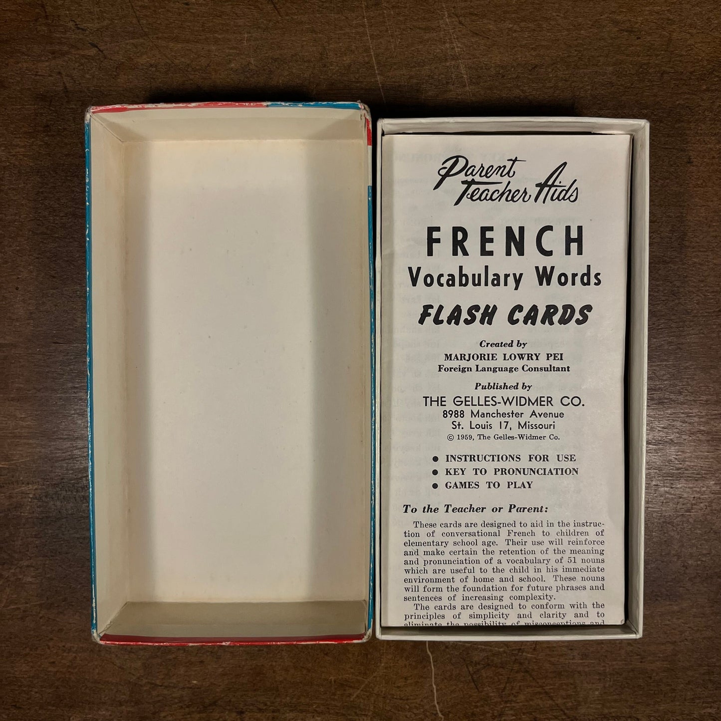 French Vocabulary Words by Marjorie Lowry Pei (1959) Vintage Flash Cards