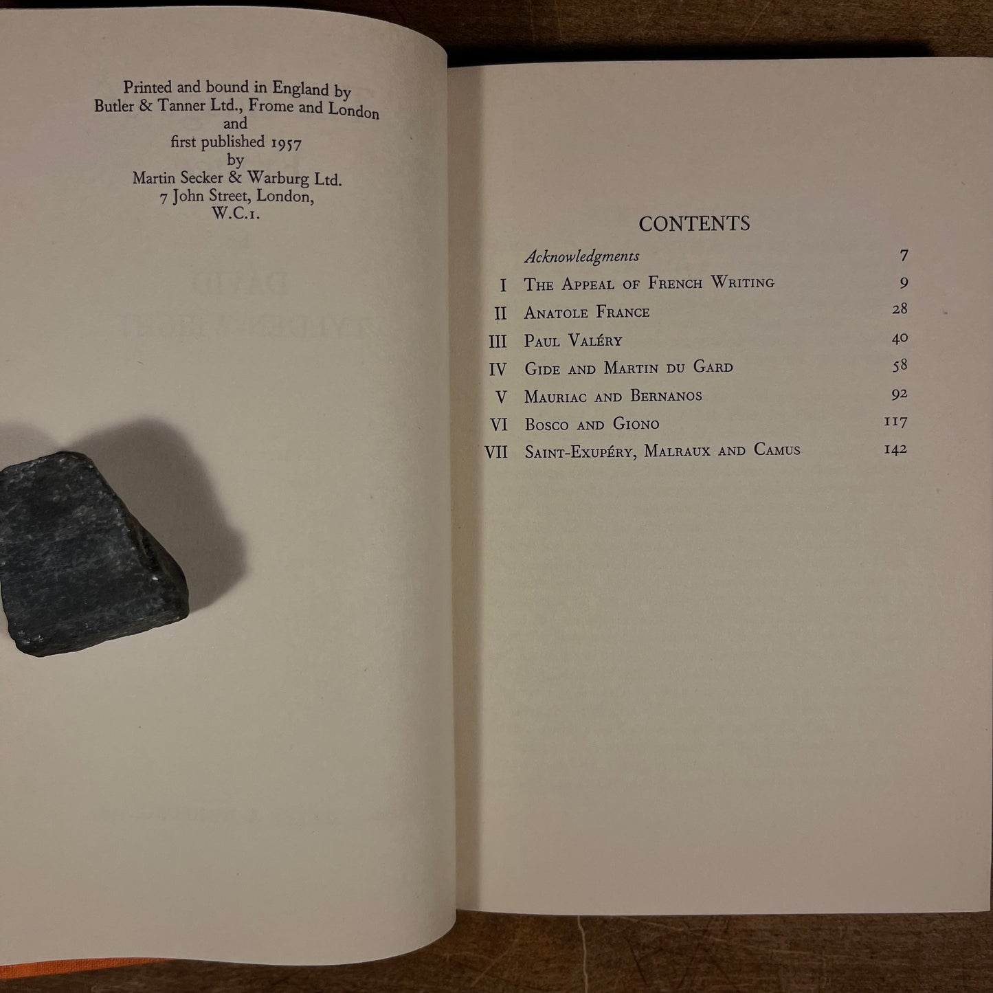 First Printing - The Image of France: Studies in Contemporary French Literature by David Tylden-Wright (1957) Vintage Hardcover Book