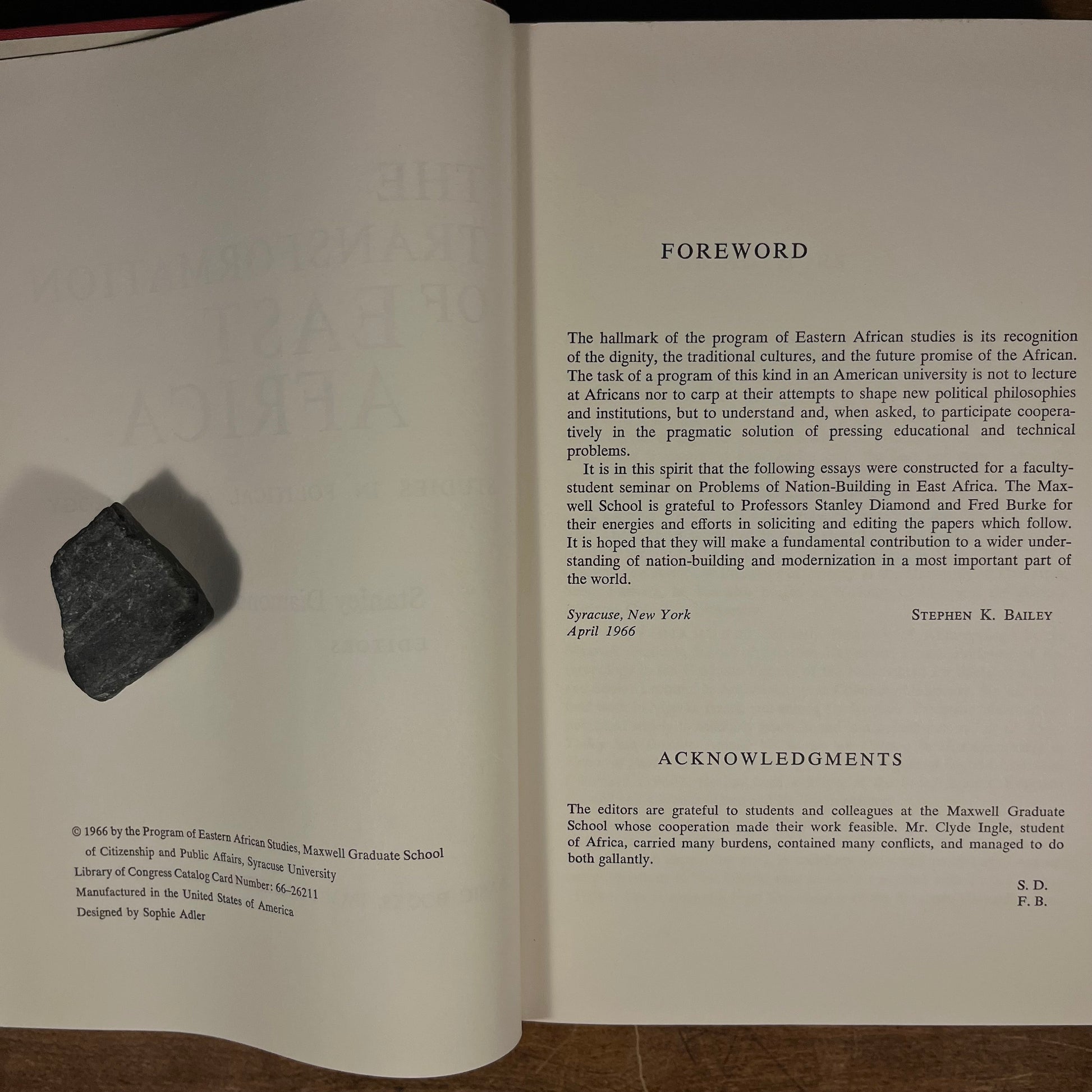 The Transformation of East Africa: Studies in Political Anthropology by Stanley Diamond and Fred G. Burke (1966) Vintage Hardcover Book