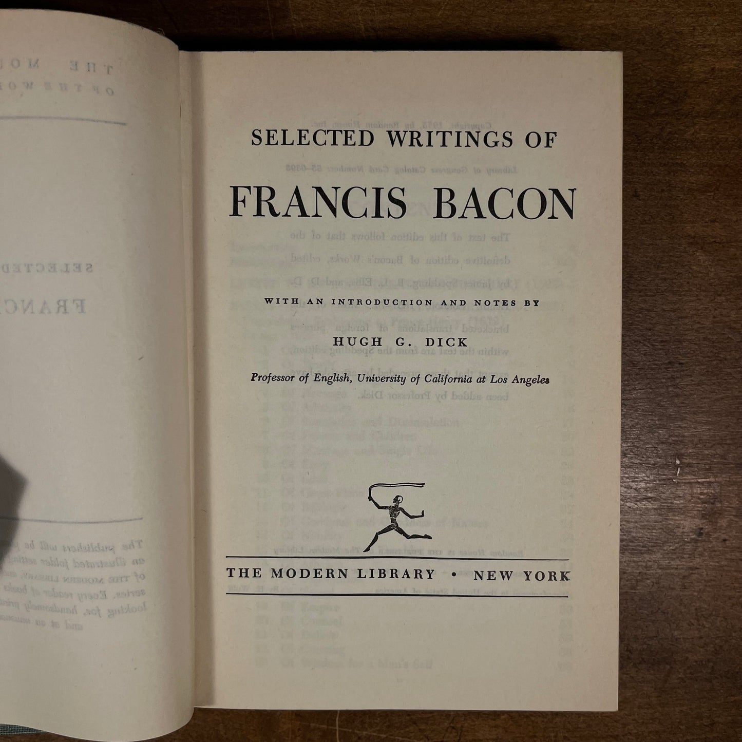 Modern Library - Selected Writings of Francis Bacon (1955) Vintage Hardcover Book