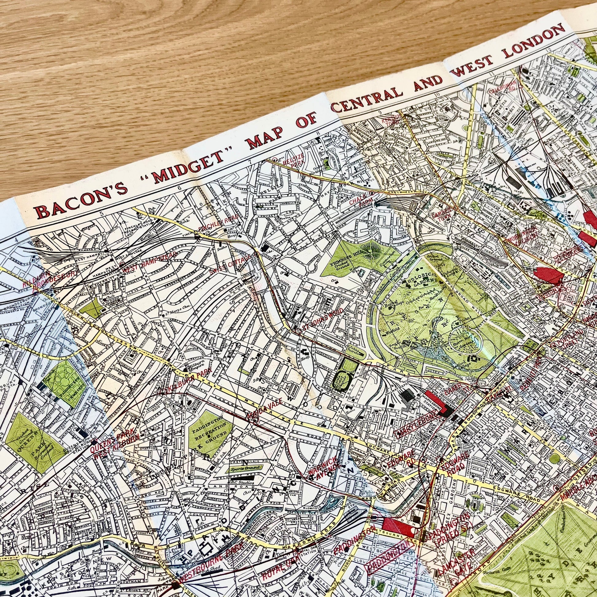 Bacon’s Midget Map of Central & West London (1950s) Vintage Softcover Book and Map