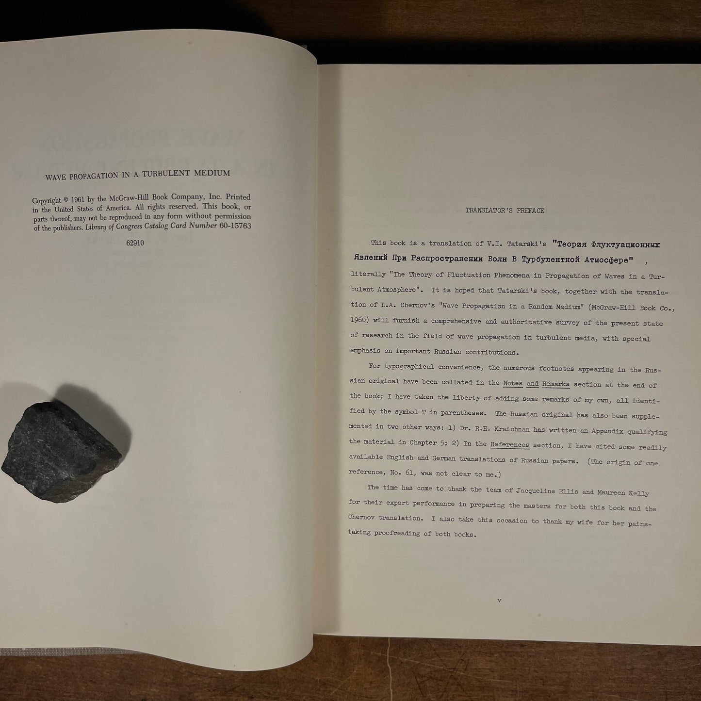 First Printing - Wave Propagation in a Turbulent Medium by V. I. Tatarski (1961) Vintage Hardcover Book