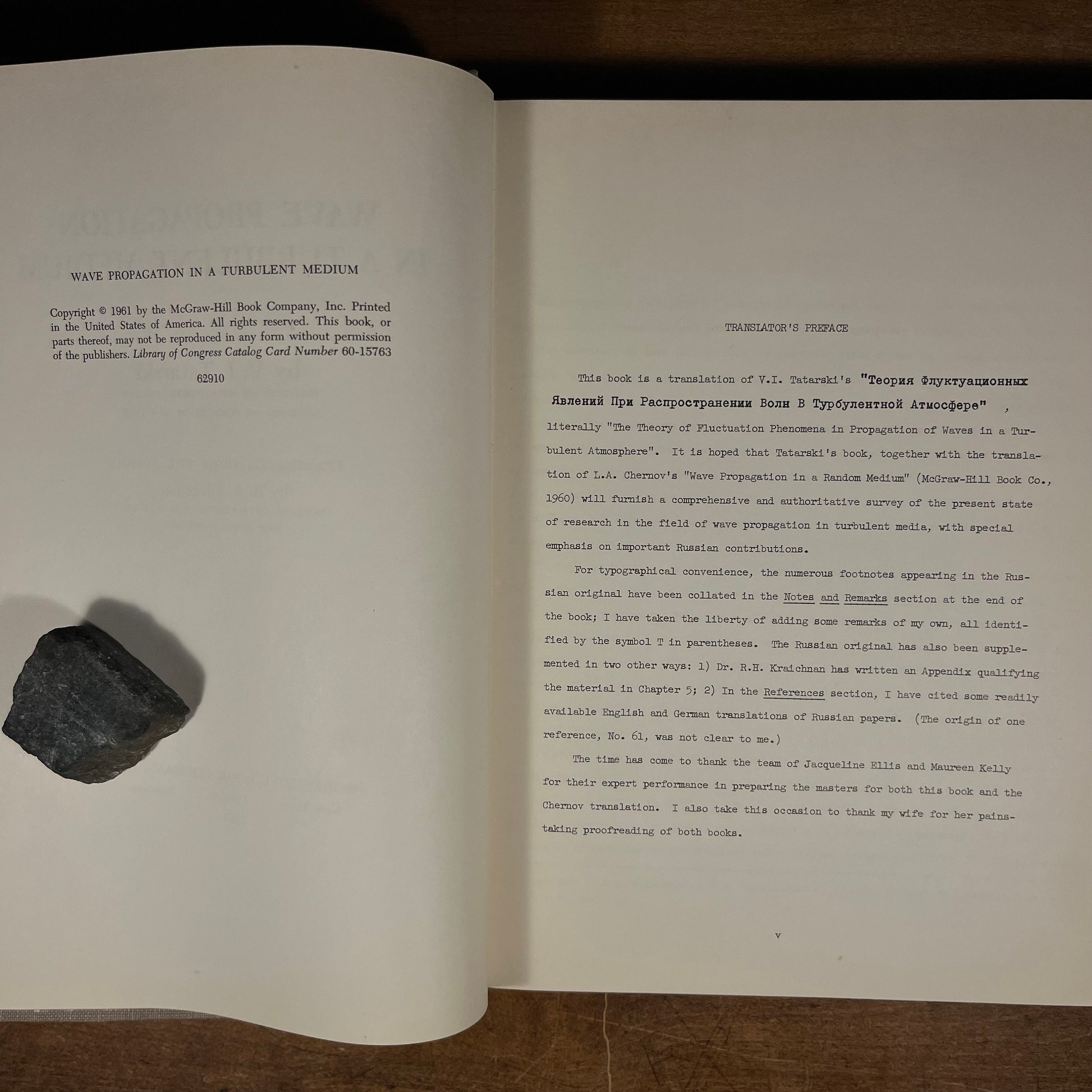 First Printing - Wave Propagation in a Turbulent Medium by V. I. Tatarski (1961) Vintage Hardcover Book