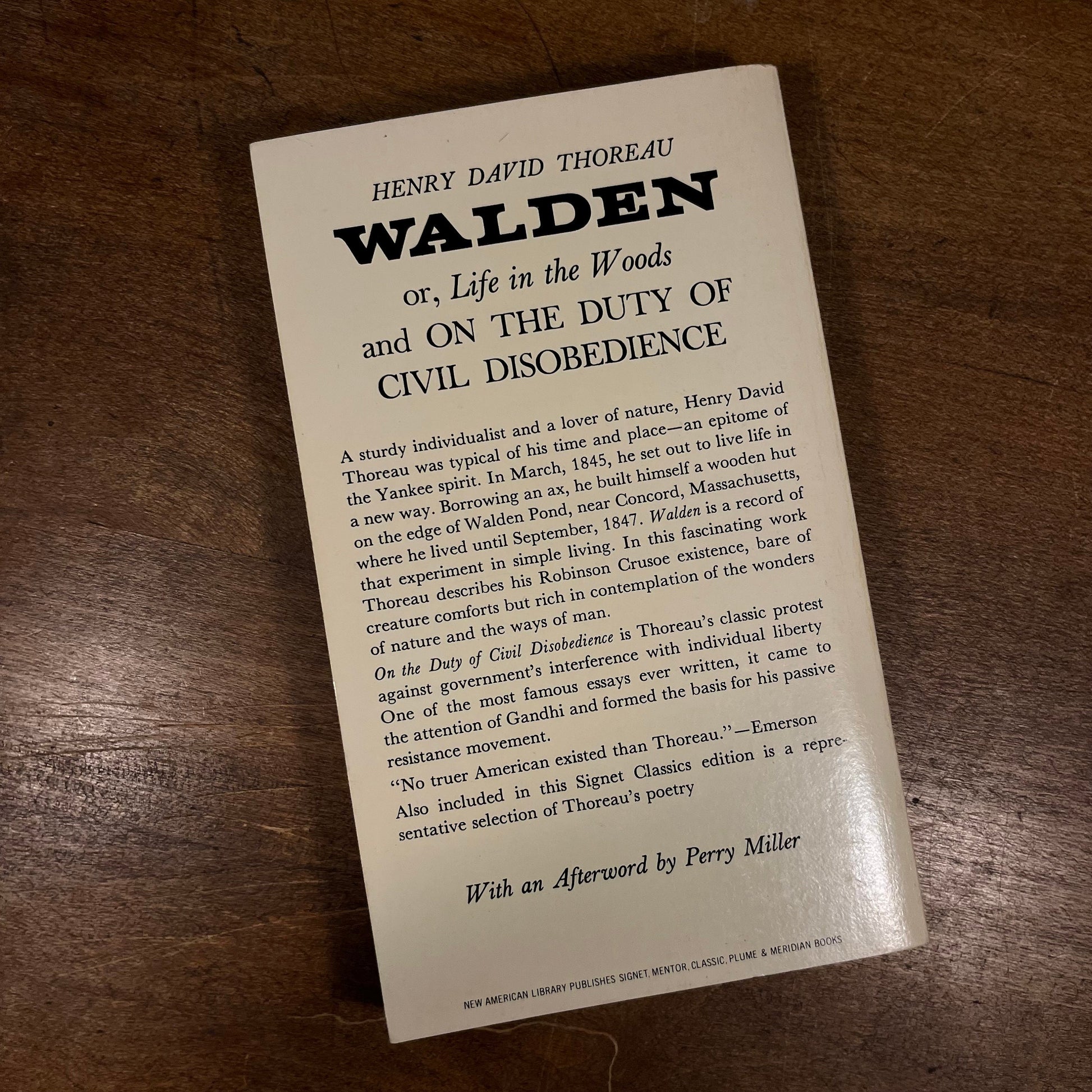 Walden or, Life in the Woods and On the Duty of Civil Disobedience by Henry David Thoreau (1960) Vintage Paperback Book