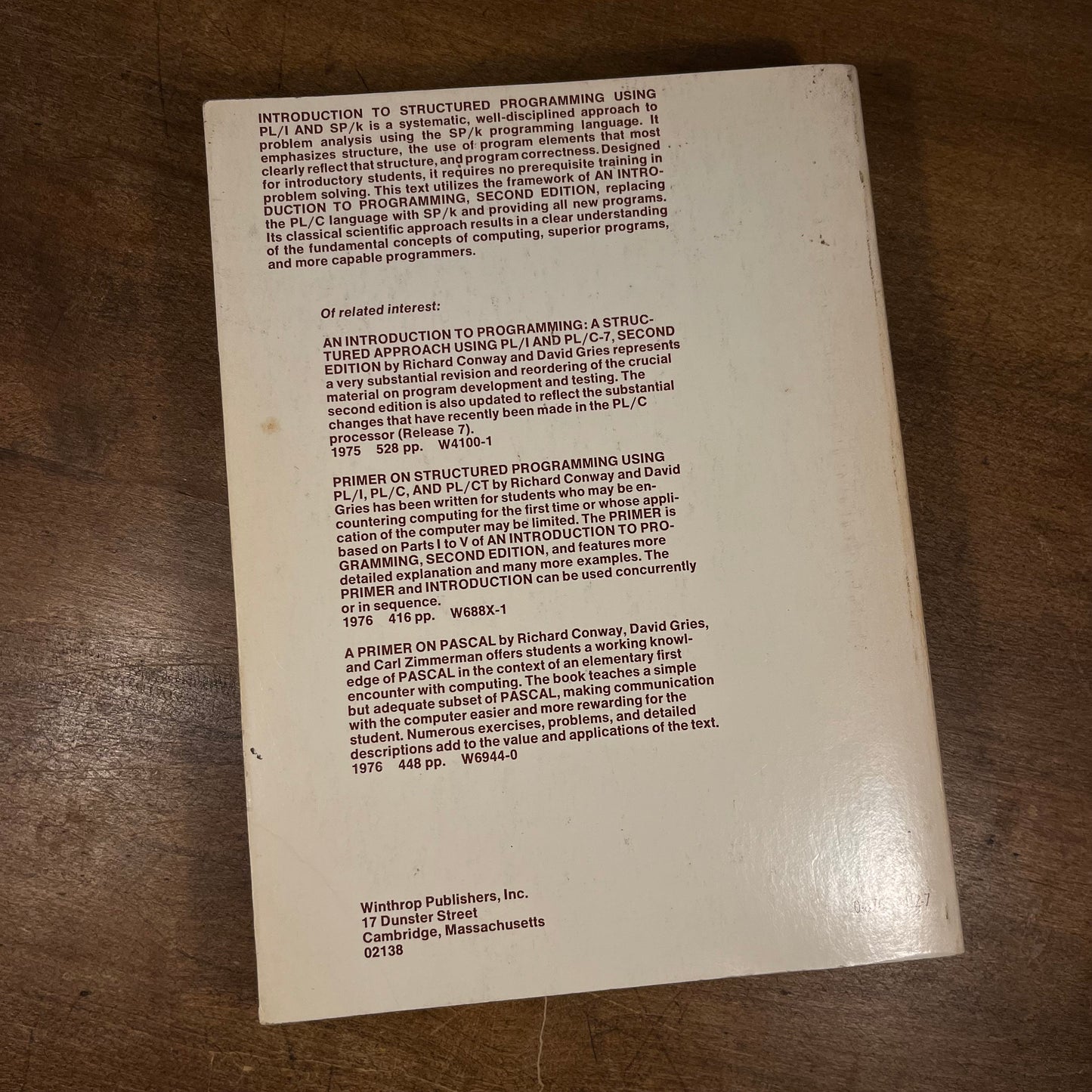 Introduction to Structured Programming: Using PL/I and SP/k by R. Conway, D. Gries, and D. B. Wortman (1977) Vintage Paperback Book