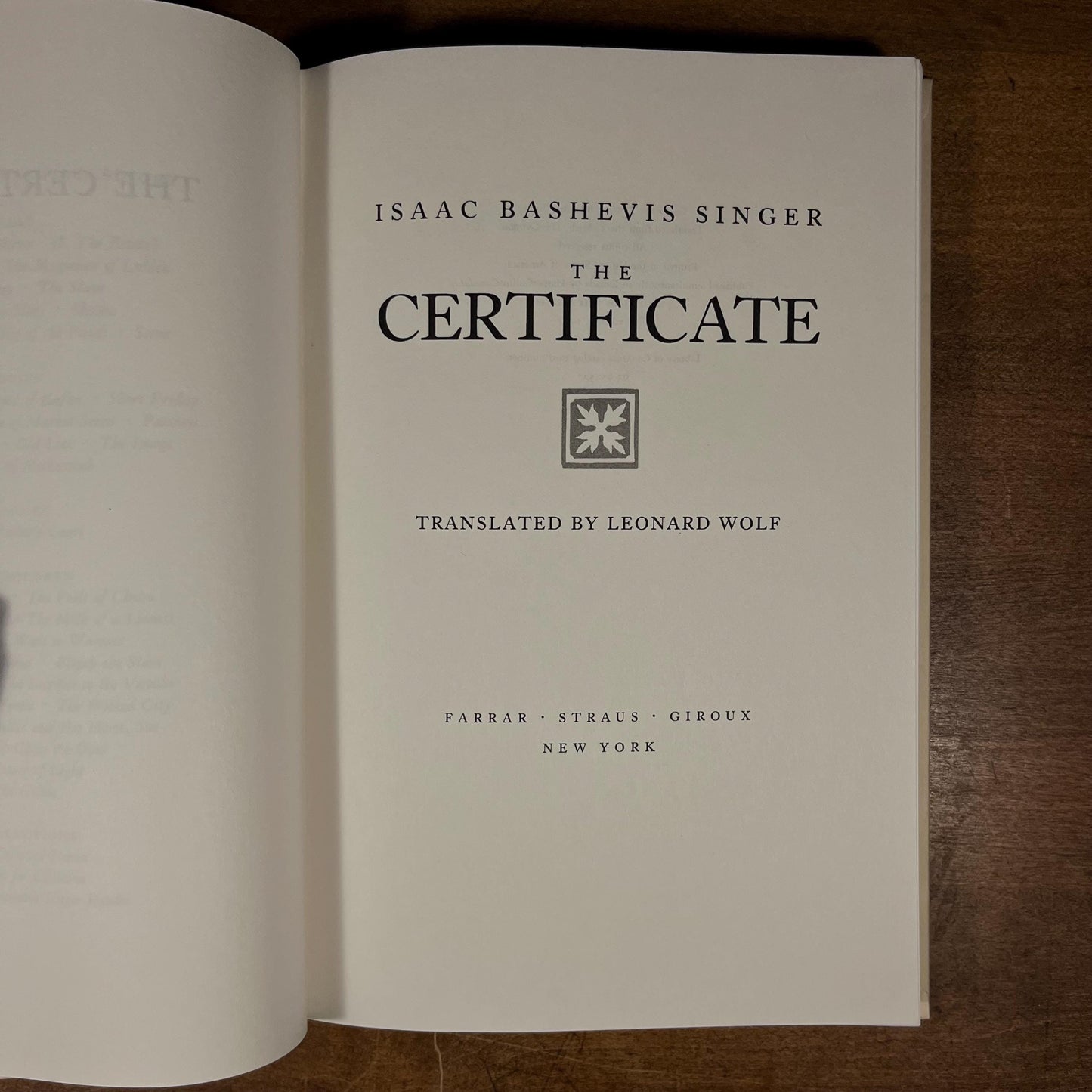 First Printing - The Certificate by Isaac Bashevis Singer (1992) Vintage Hardcover Book