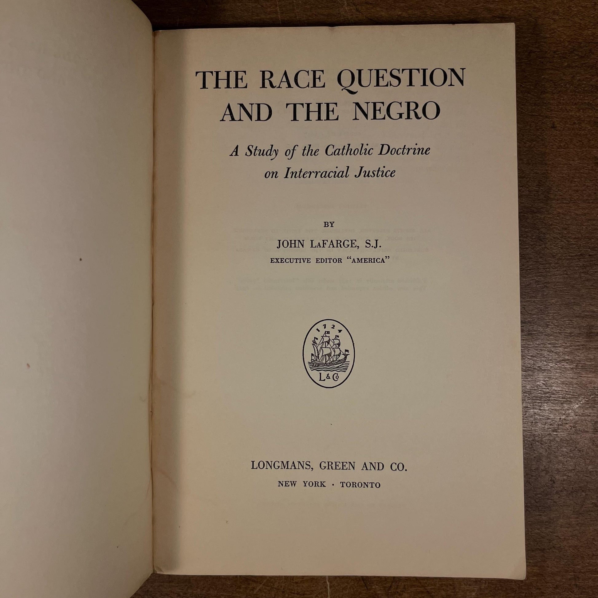 The Race Question: A Study of the Catholic Doctrine on Interracial Justice by John LaFarge (1943) Vintage Softcover Book