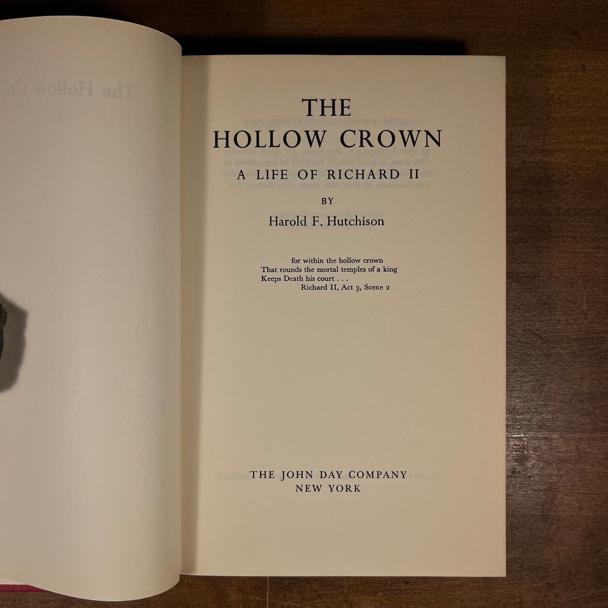 First Printing - The Hollow Crown: A Life of Richard II by Harold F. Hutchison (1961) Vintage Hardcover Book