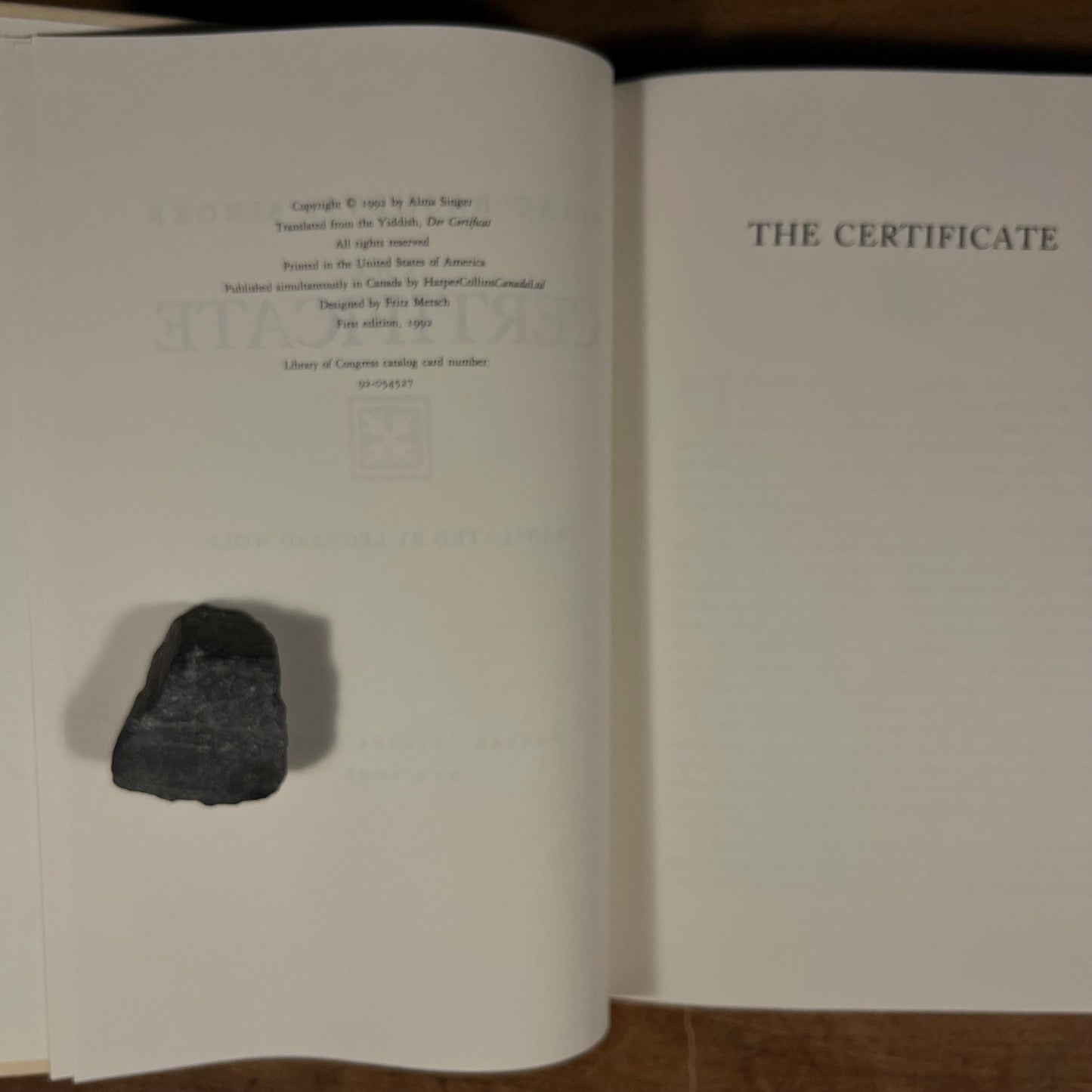 First Printing - The Certificate by Isaac Bashevis Singer (1992) Vintage Hardcover Book