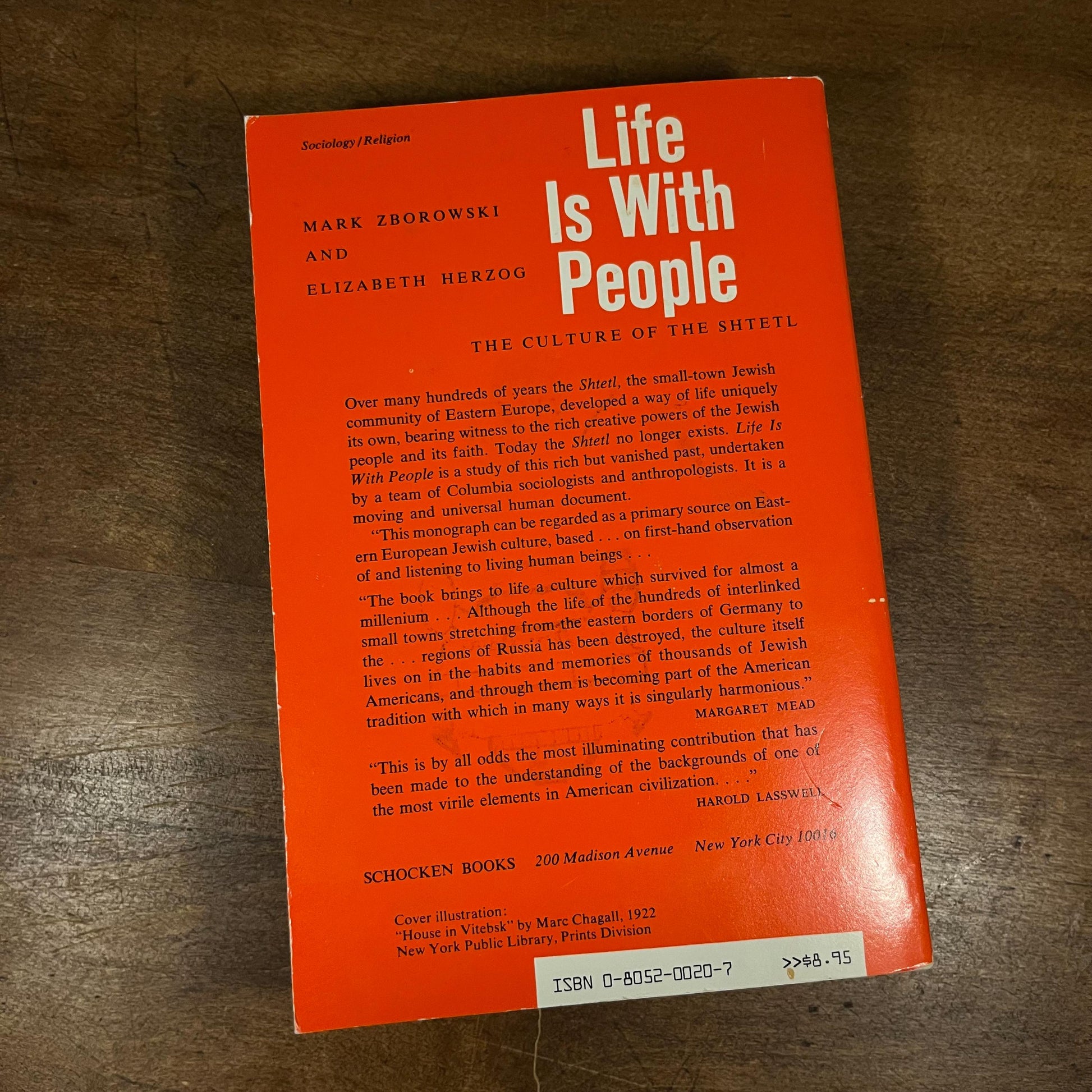 Life Is With People: The Culture of the Shtetl by Mark Zborowski and Elizabeth Herzog (1985) Vintage Paperback Book