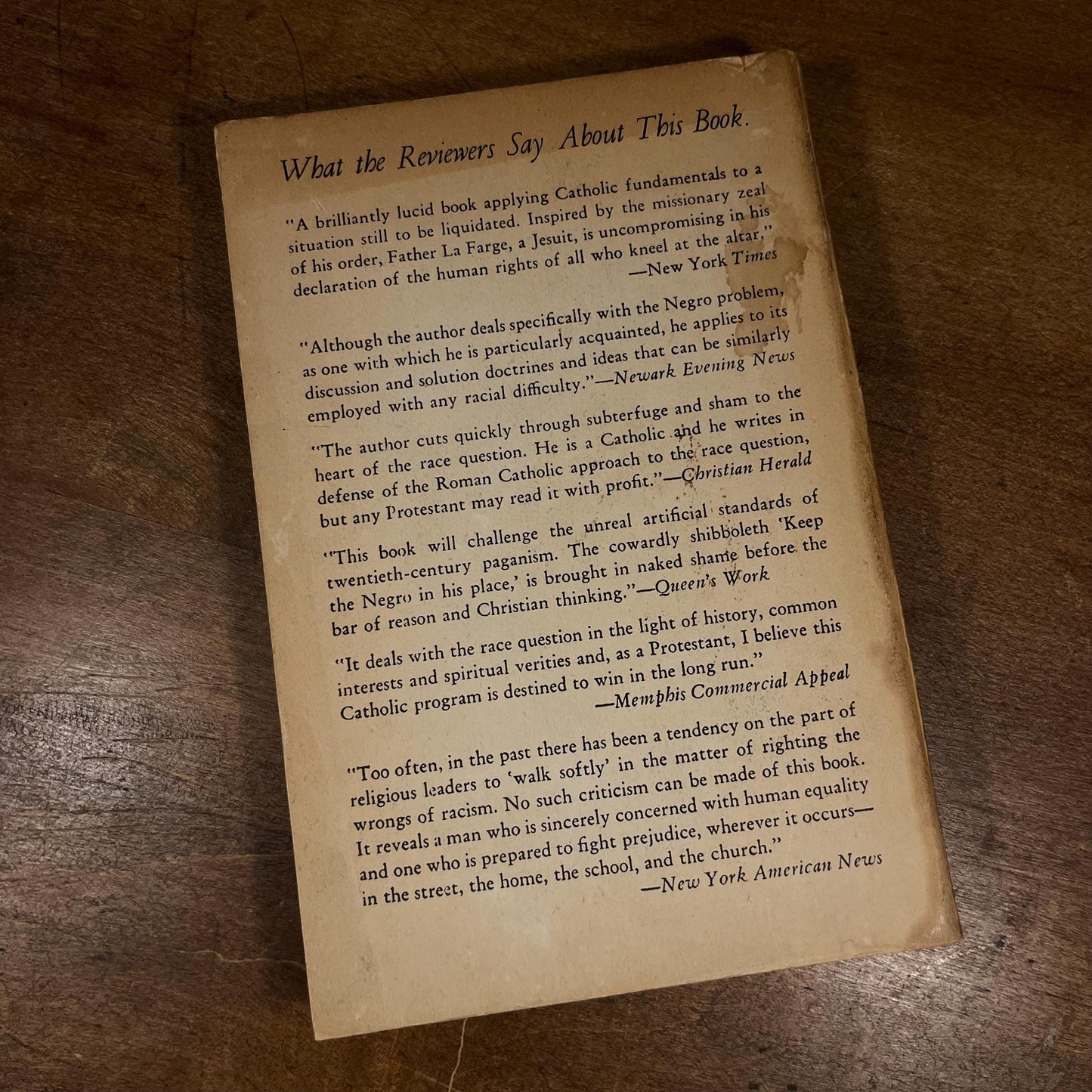 The Race Question: A Study of the Catholic Doctrine on Interracial Justice by John LaFarge (1943) Vintage Softcover Book