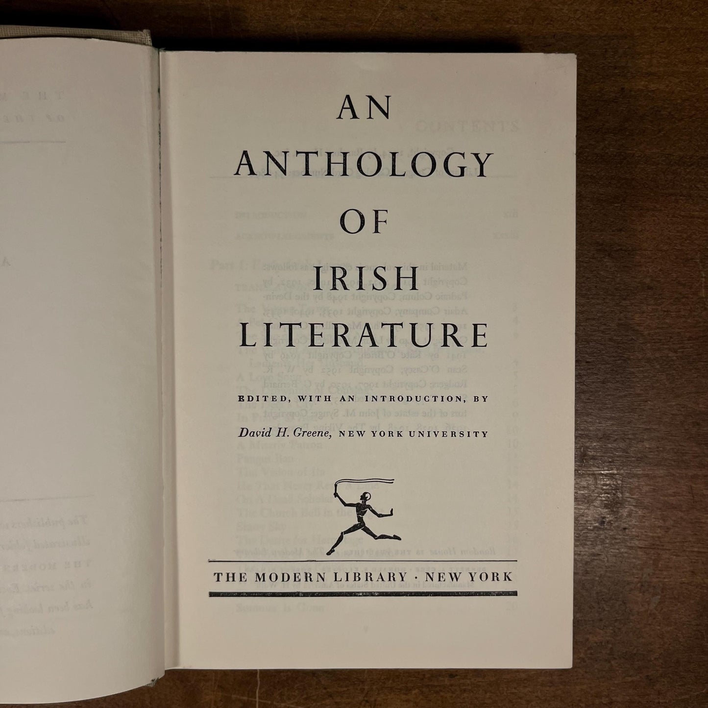 Modern Library - An Anthology of Irish Literature by David H. Greene (1954) Vintage Hardcover Book