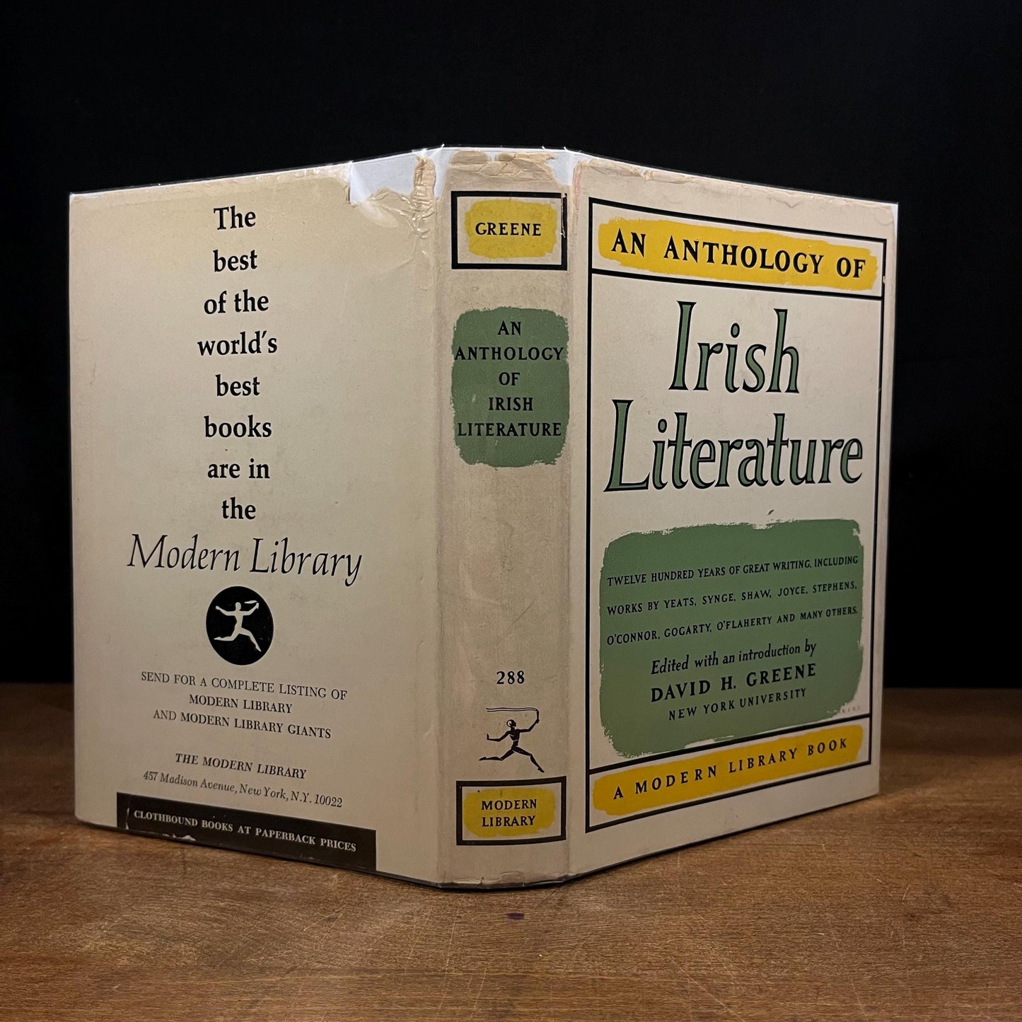 Modern Library - An Anthology of Irish Literature by David H. Greene (1954) Vintage Hardcover Book