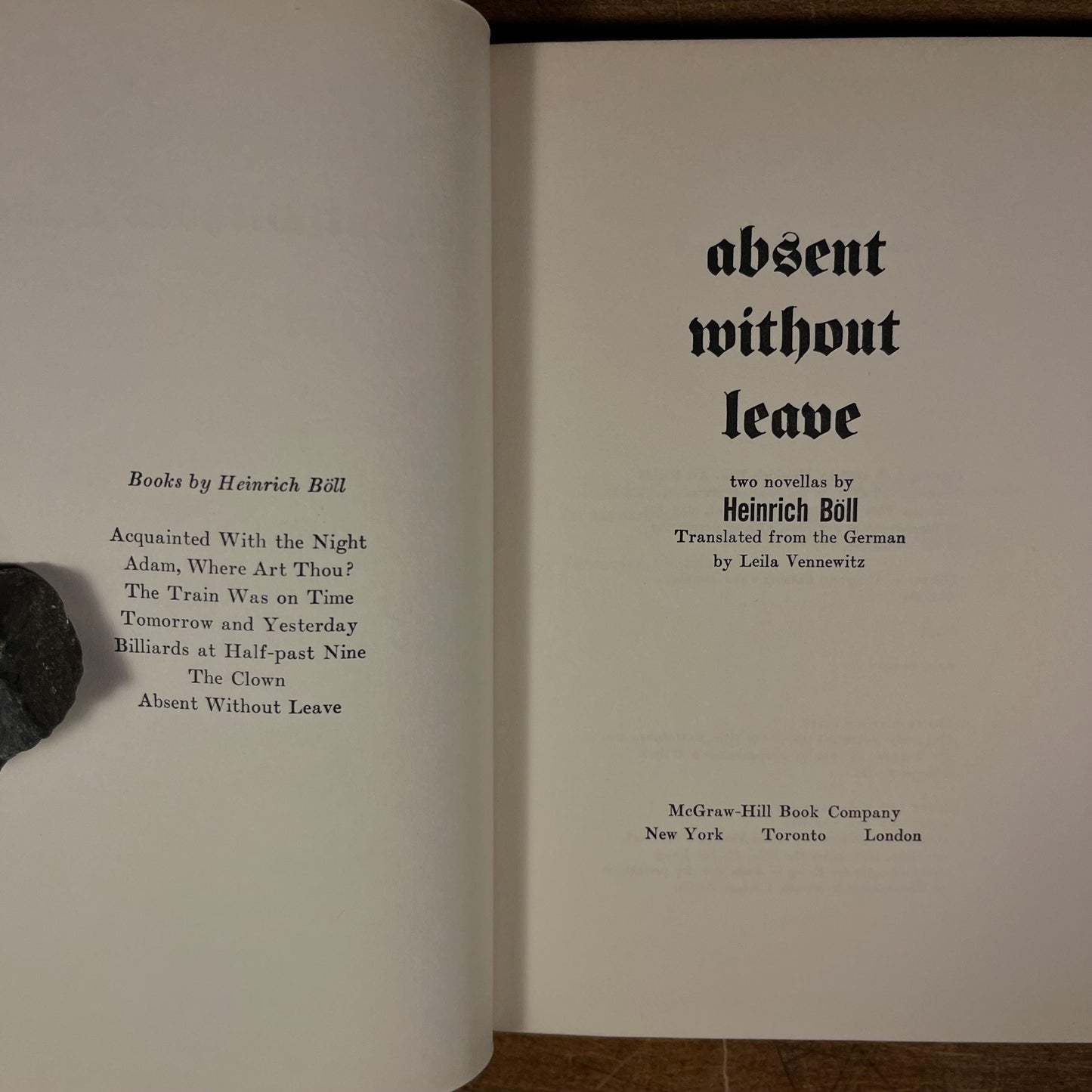 First Printing - Absent Without Leave by Heinrich Böll (1965) Vintage Hardcover Book