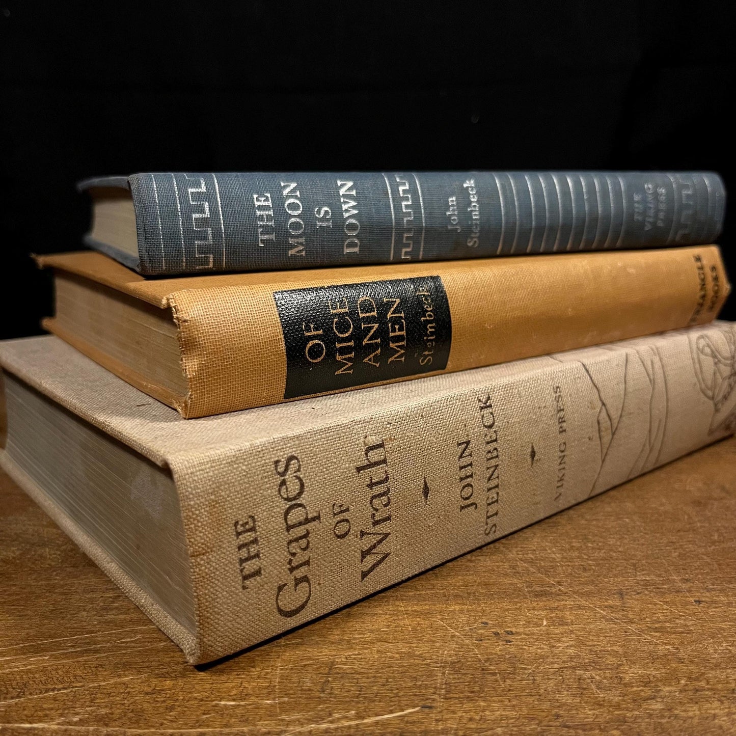 John Steinbeck Collection: The Grapes of Wrath, Of Mice and Men, and The Moon is Down (1939-1943) Vintage Hardcover Books