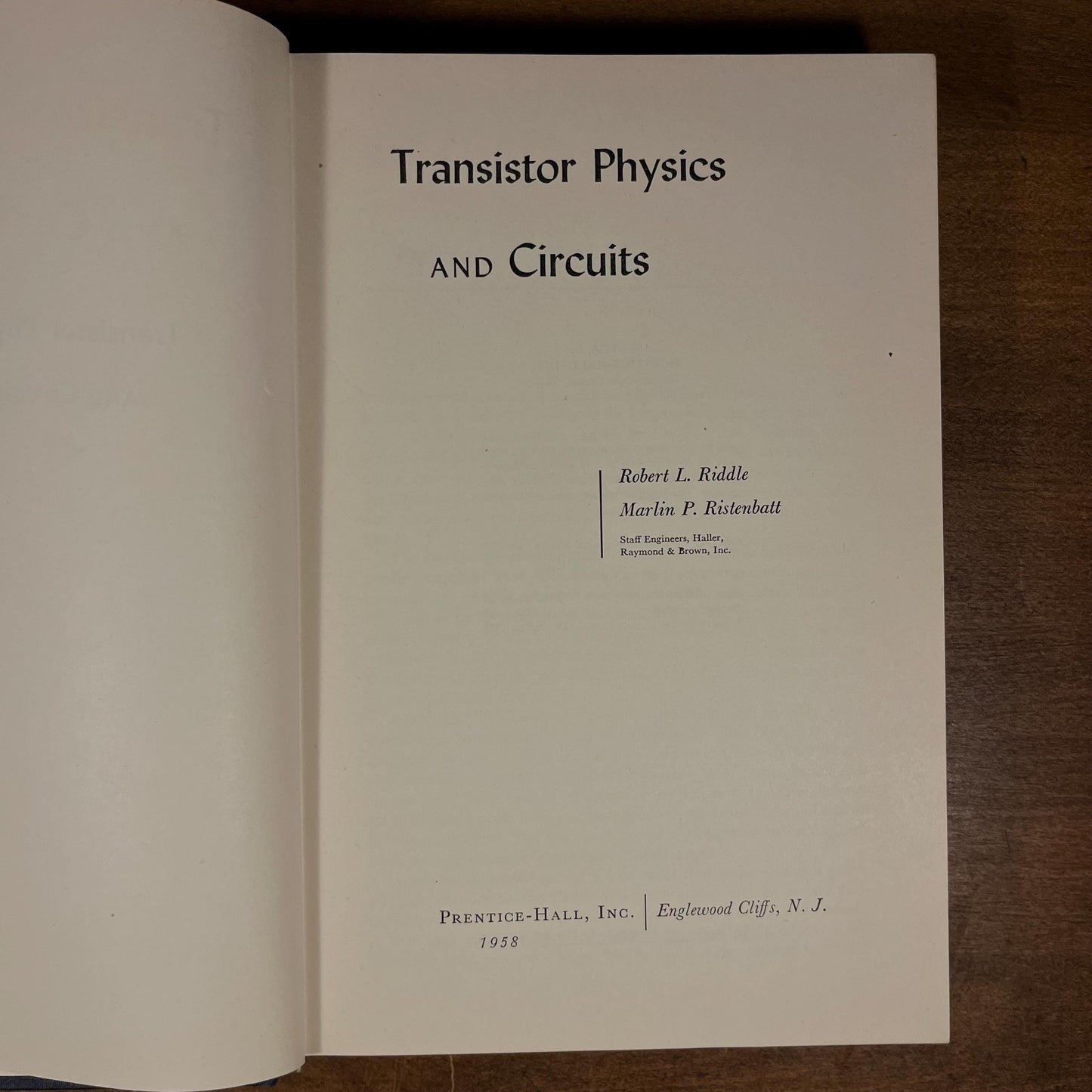 Third Printing - Transistor Physics and Circuits by R. L. Riddle and M. P. Ristenbatt (1958) Vintage Hardcover Book