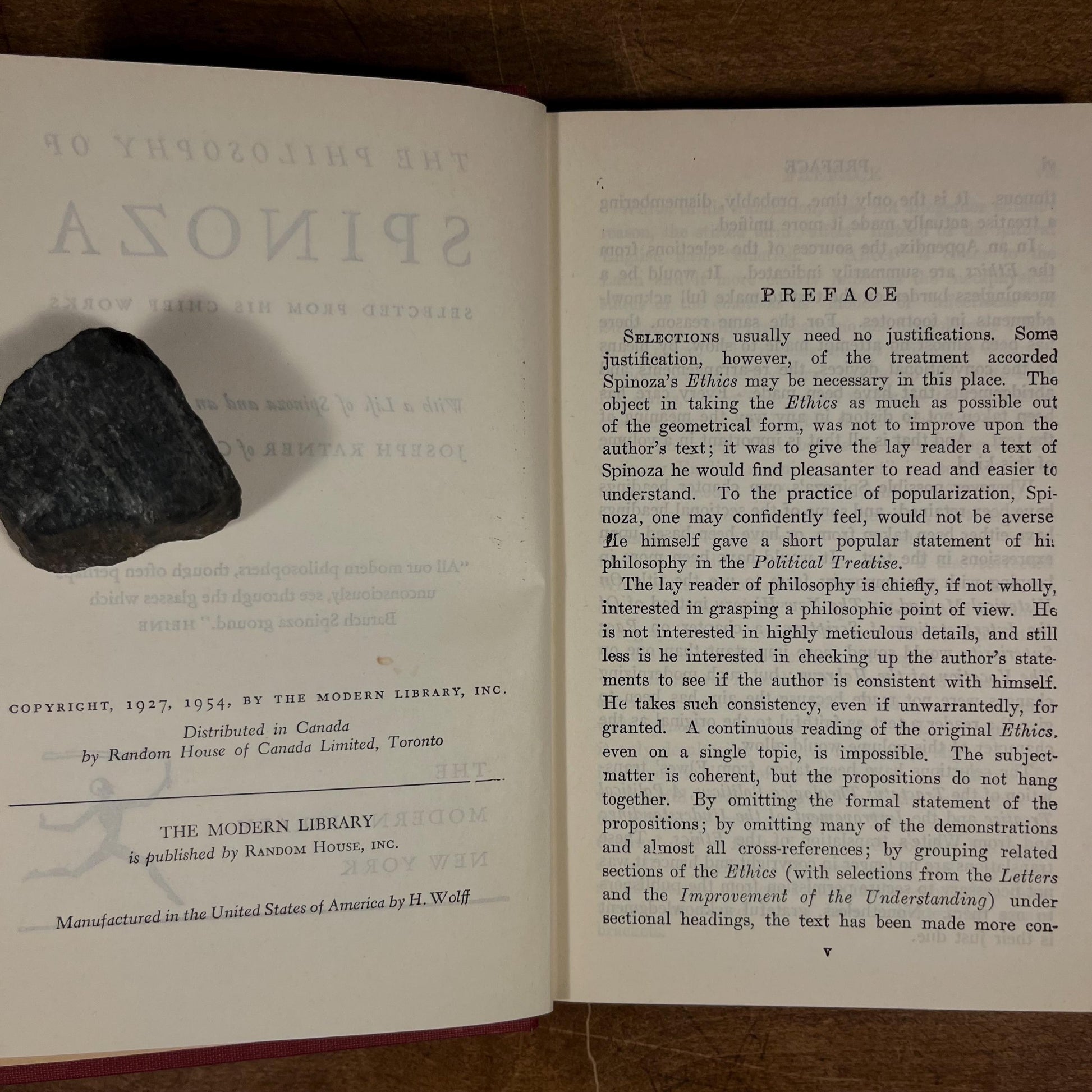 Modern Library - The Philosophy of Spinoza by Joseph Ratner (1954) Vintage Hardcover Book