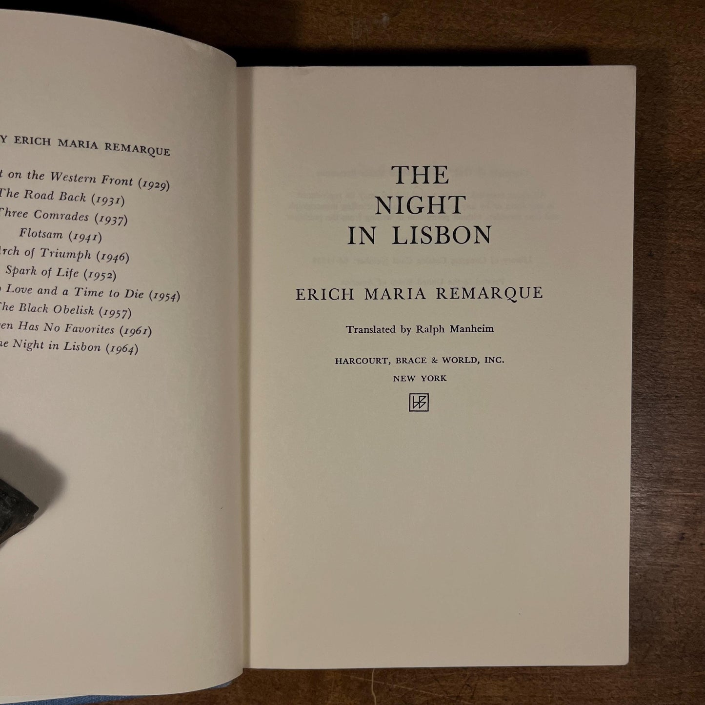 First Printing - The Night in Lisbon by Erich Maria Remarque (1964) Vintage Hardcover Book