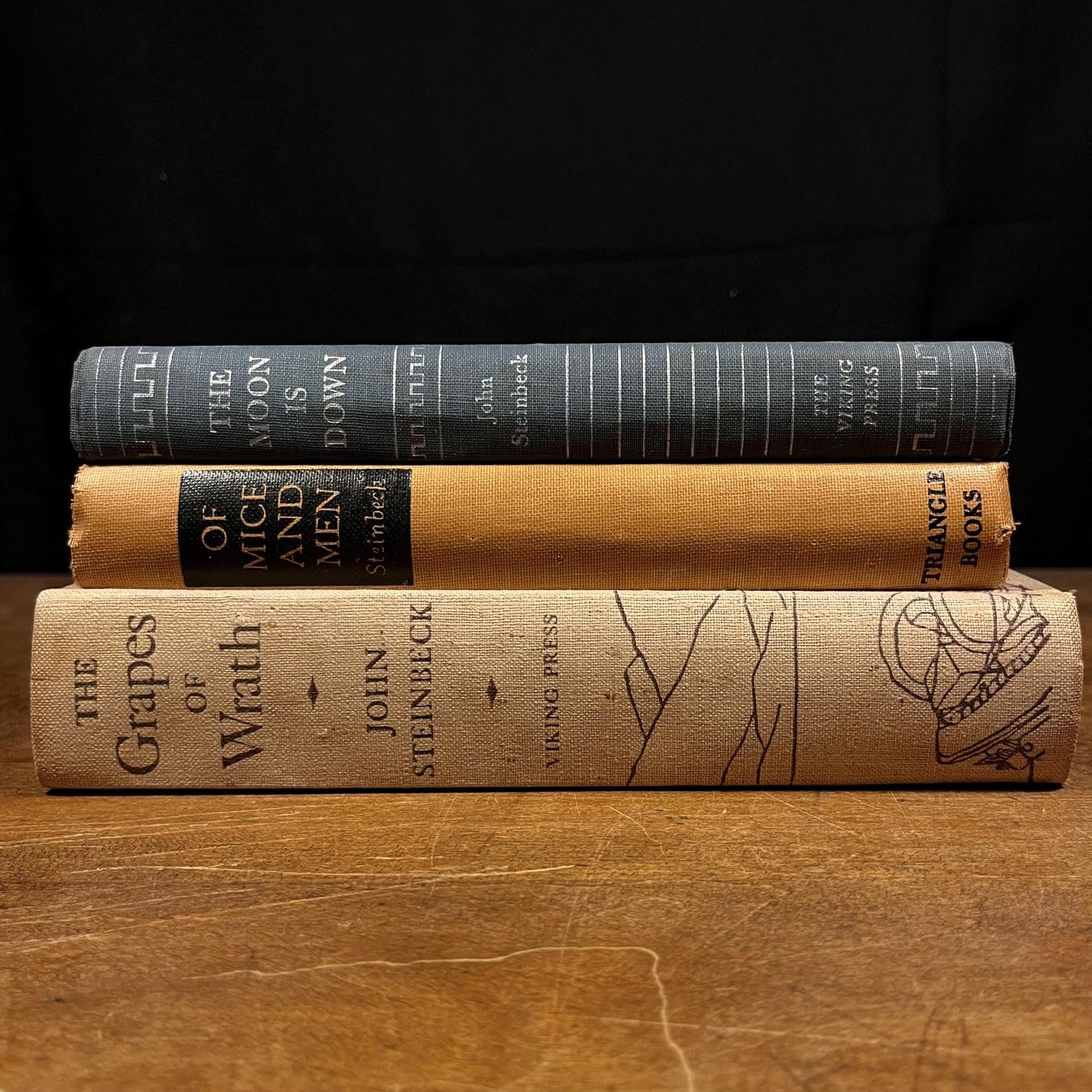 John Steinbeck Collection: The Grapes of Wrath, Of Mice and Men, and The Moon is Down (1939-1943) Vintage Hardcover Books