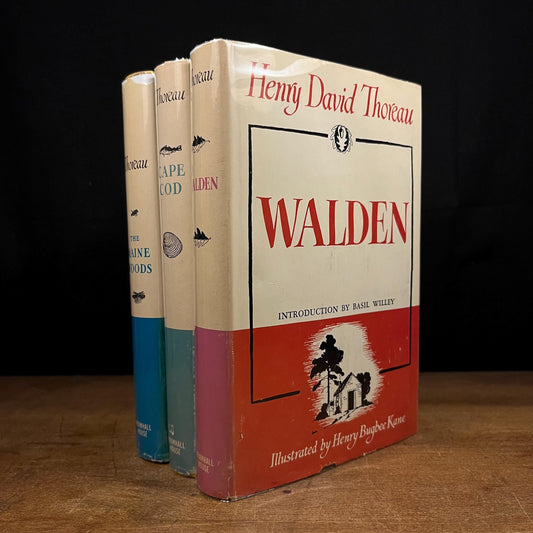 A Thoreau Trilogy Illustrated by Henry Bugbee Kane - Walden, Cape Cod, and The Maine Woods by Henry David Thoreau (1950-51) Vintage Hardcover Book Collection