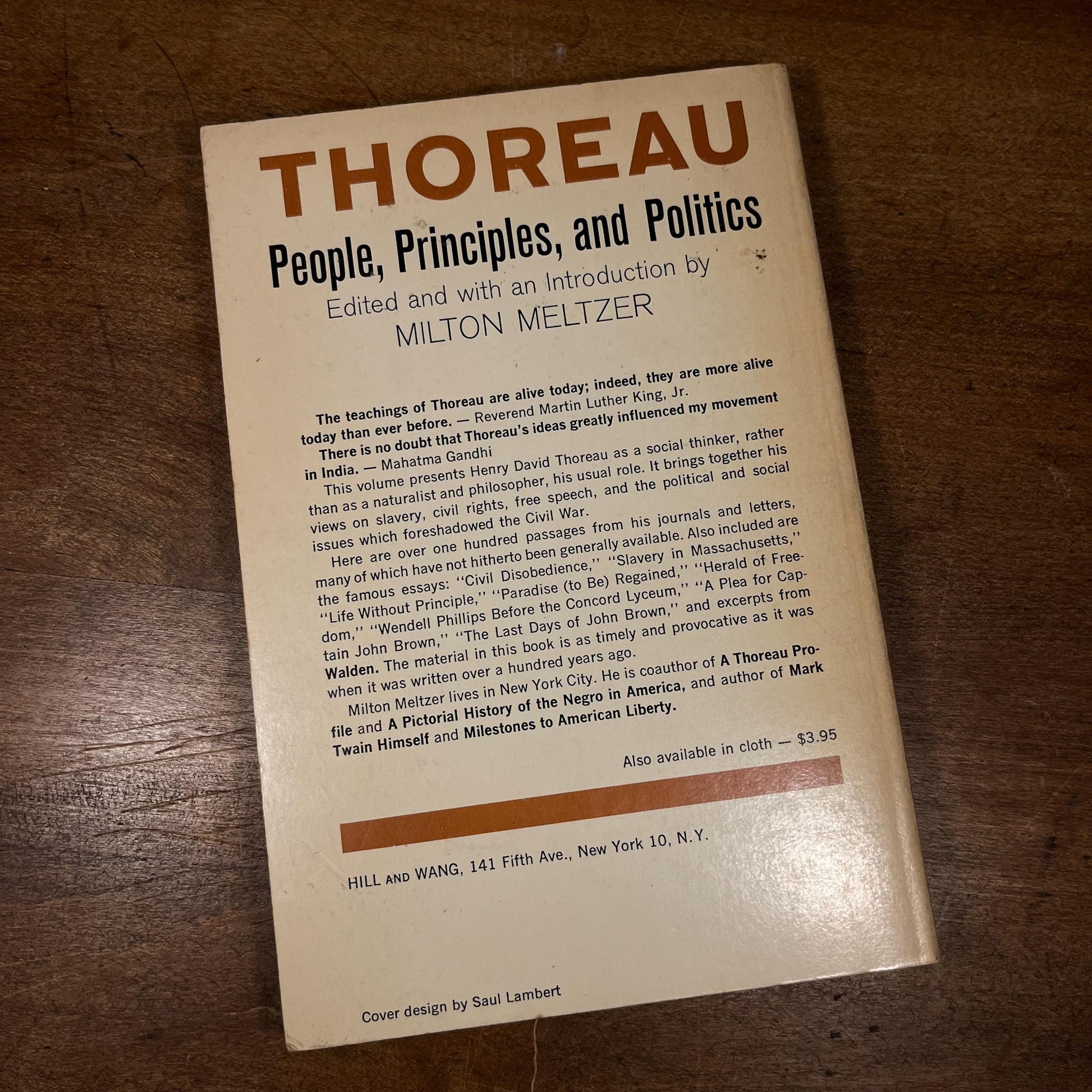 Thoreau: People, Principles, and Politics by Milton Metzler (1963) Vintage Paperback Book