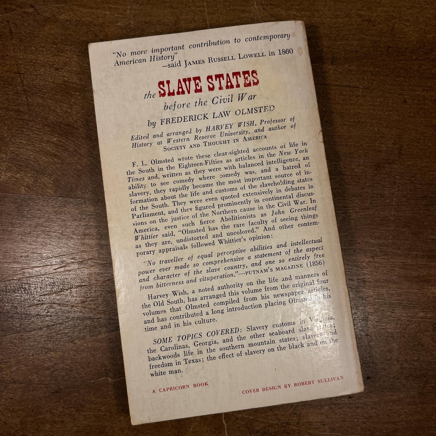 Slaves States by Frederick Law Olmsted (1959) Vintage Paperback Book