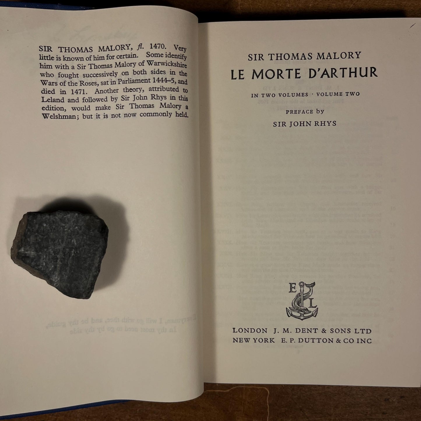 Everyman’s Library - Le Morte d’Arthur in Two Volumes: Volume One & Two by Sir Thomas Malory (1961, 1963) Vintage Hardcover Book Collection