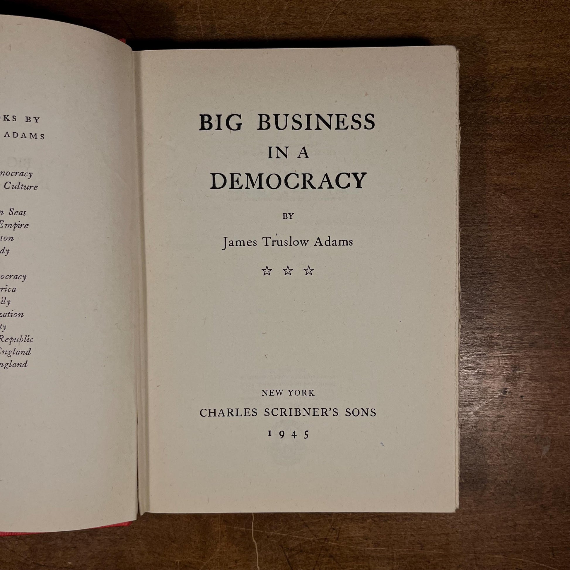 First Printing - Big Business in Democracy by James Truslow Adams (1945) Vintage Hardcover Book