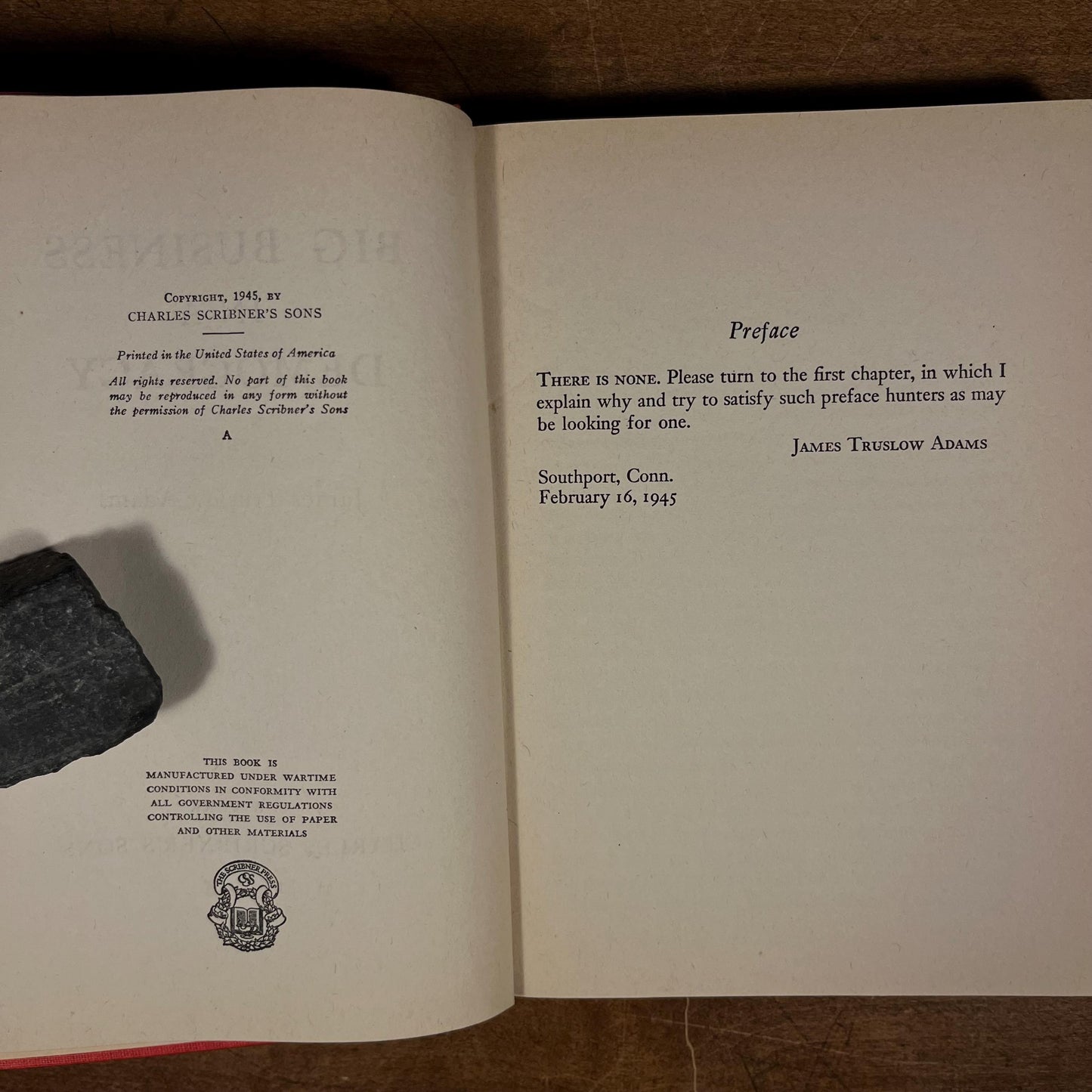 First Printing - Big Business in Democracy by James Truslow Adams (1945) Vintage Hardcover Book