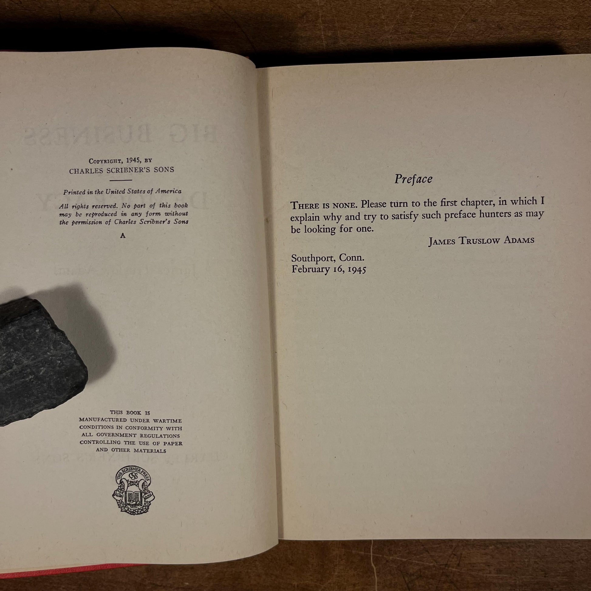 First Printing - Big Business in Democracy by James Truslow Adams (1945) Vintage Hardcover Book