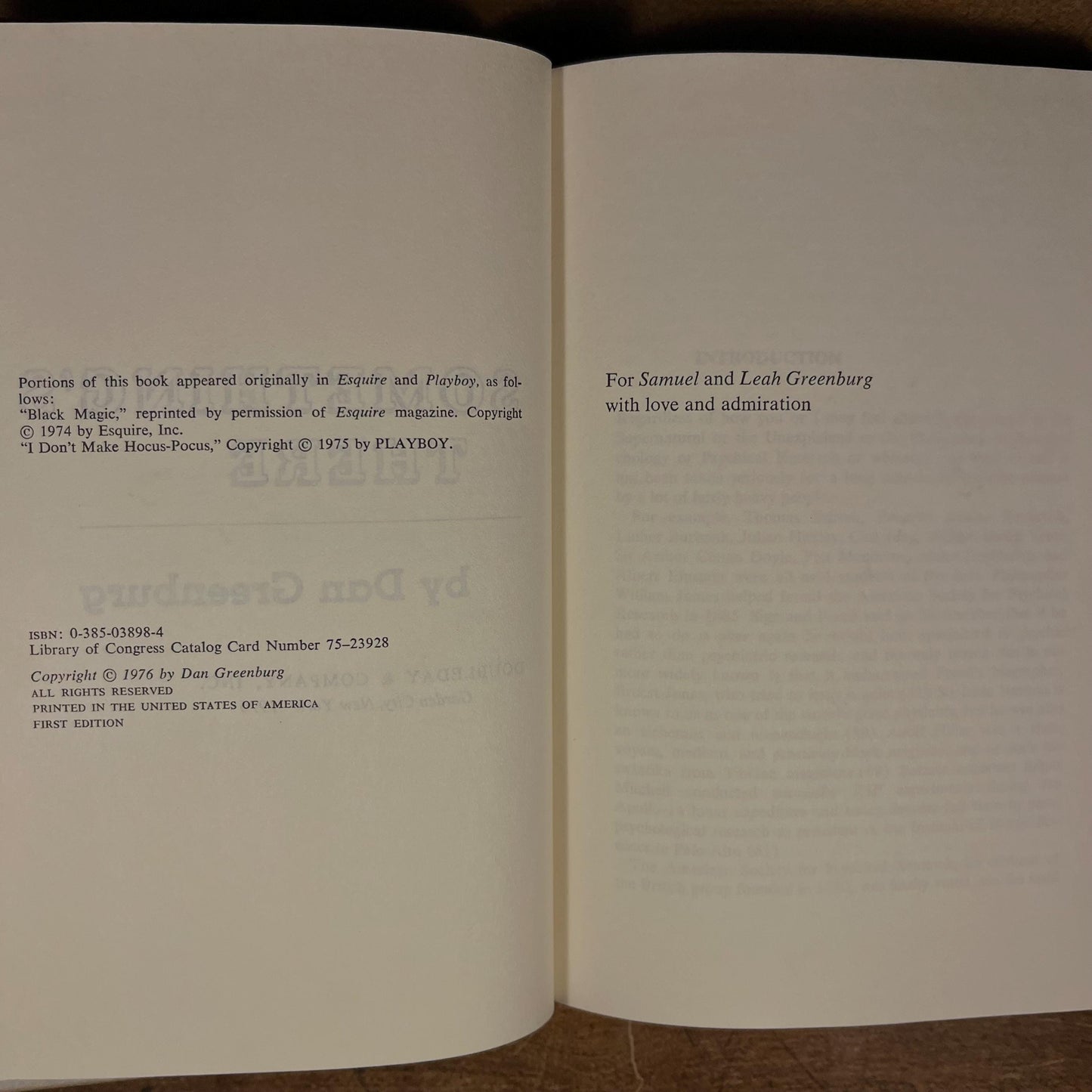 First Printing - Something’s There: My Adventures in the Occult by Dan Greenberg (1976) Vintage Hardcover Book