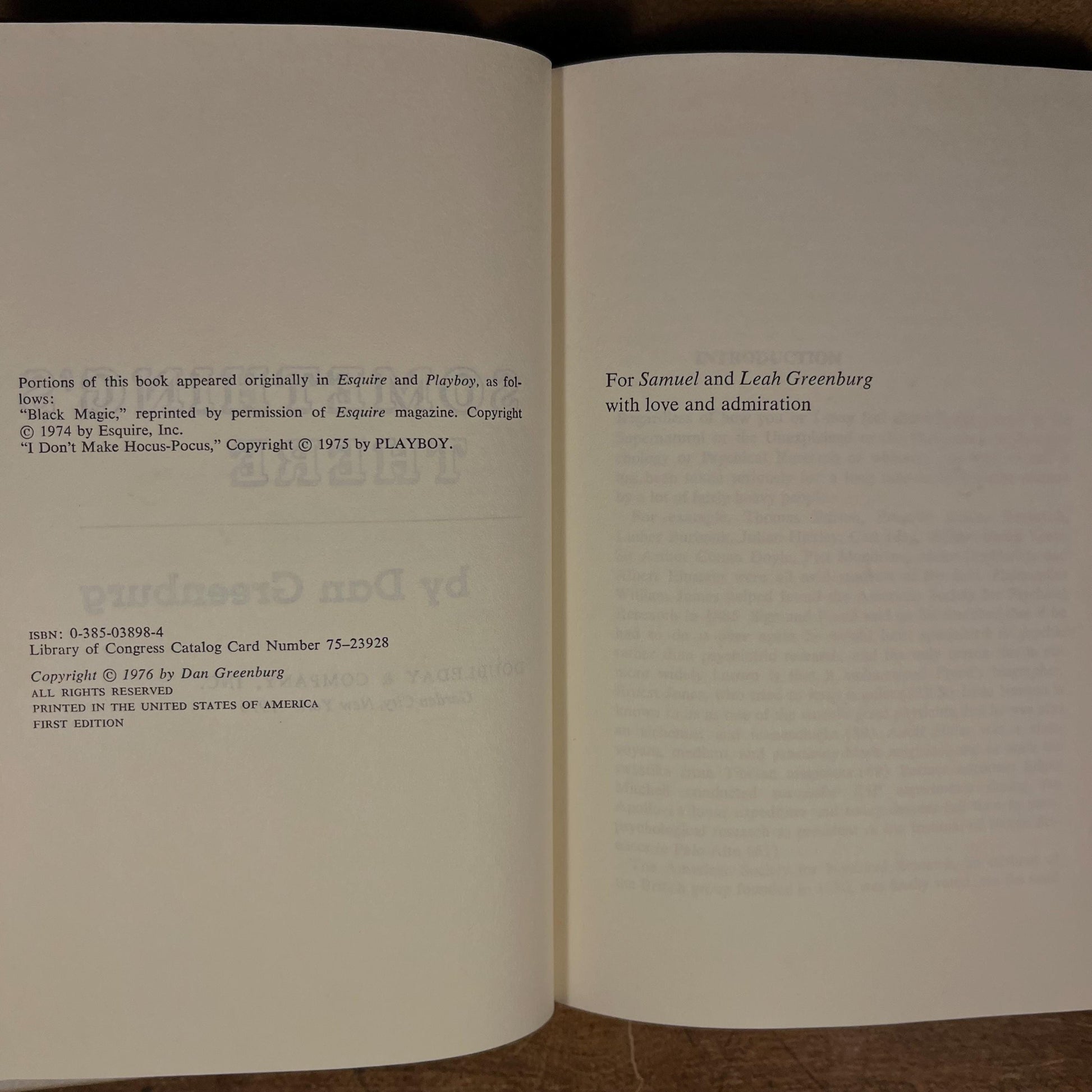 First Printing - Something’s There: My Adventures in the Occult by Dan Greenberg (1976) Vintage Hardcover Book