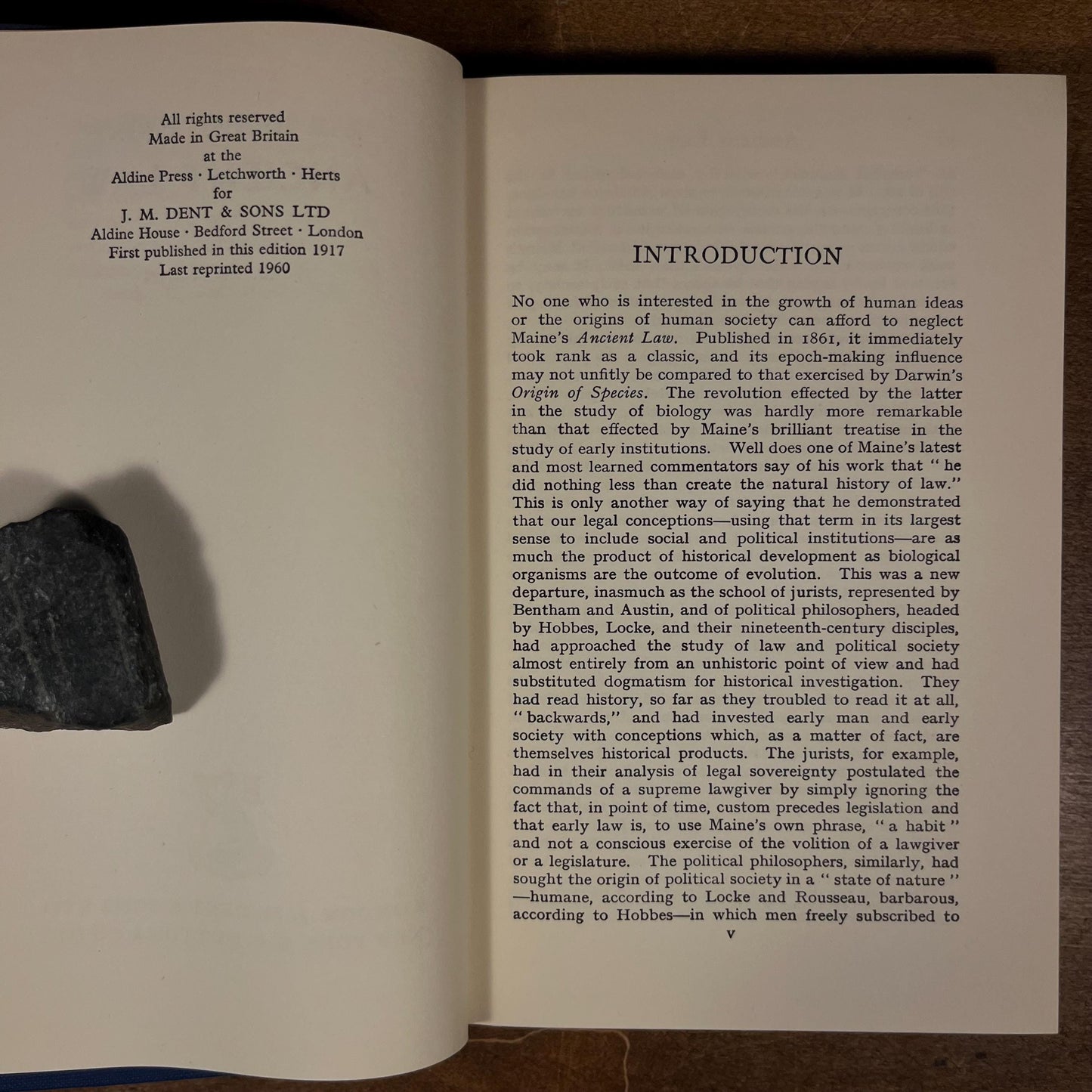 Everyman’s Library - Ancient Law / Sir Henry Maine (1960) Vintage Hardcover Book